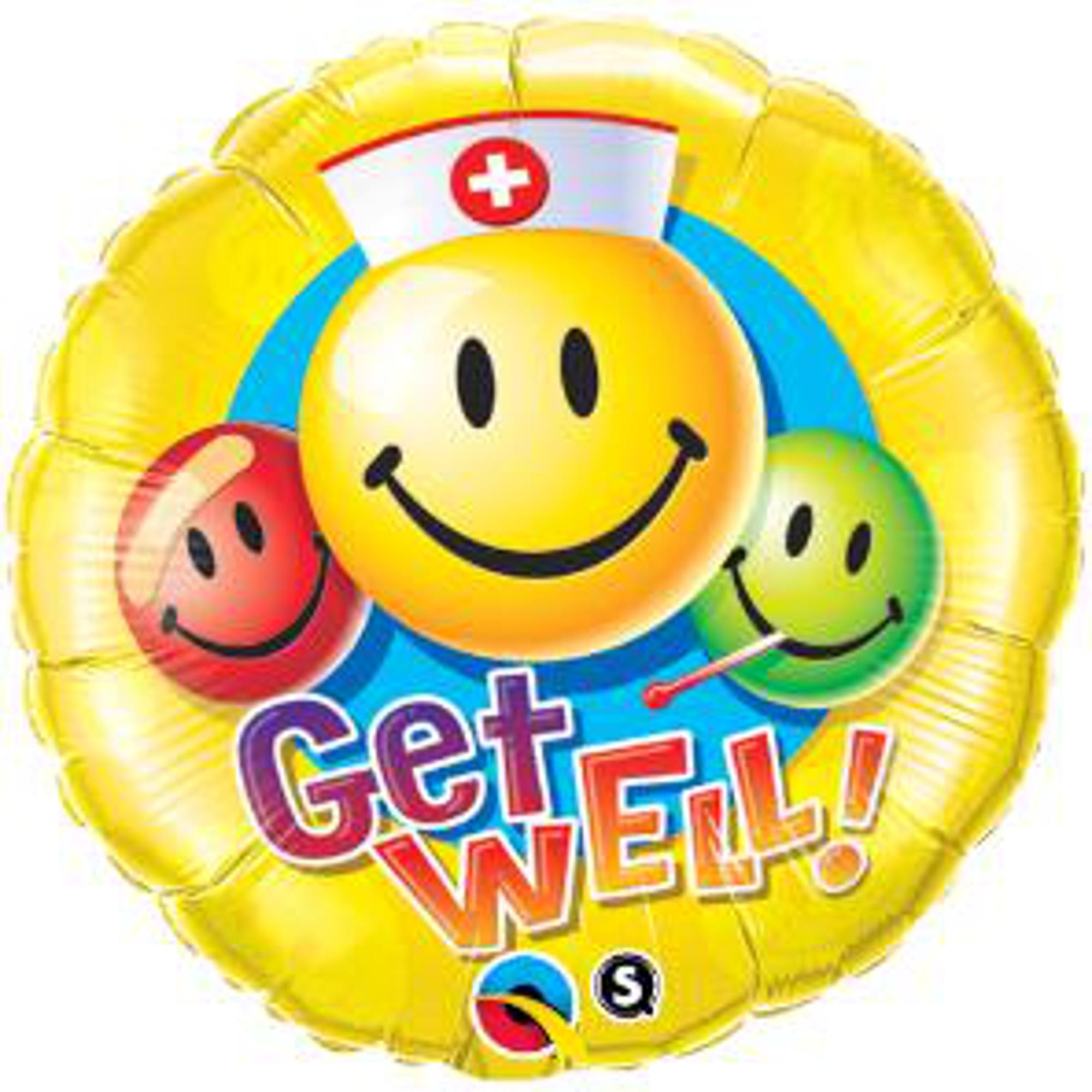 Get Well Soon Smiley Face Mylar Balloon - 9 Inch Flat - Perfect for Hospital Visits, Cheer Up Gifts & Recovery Decorations