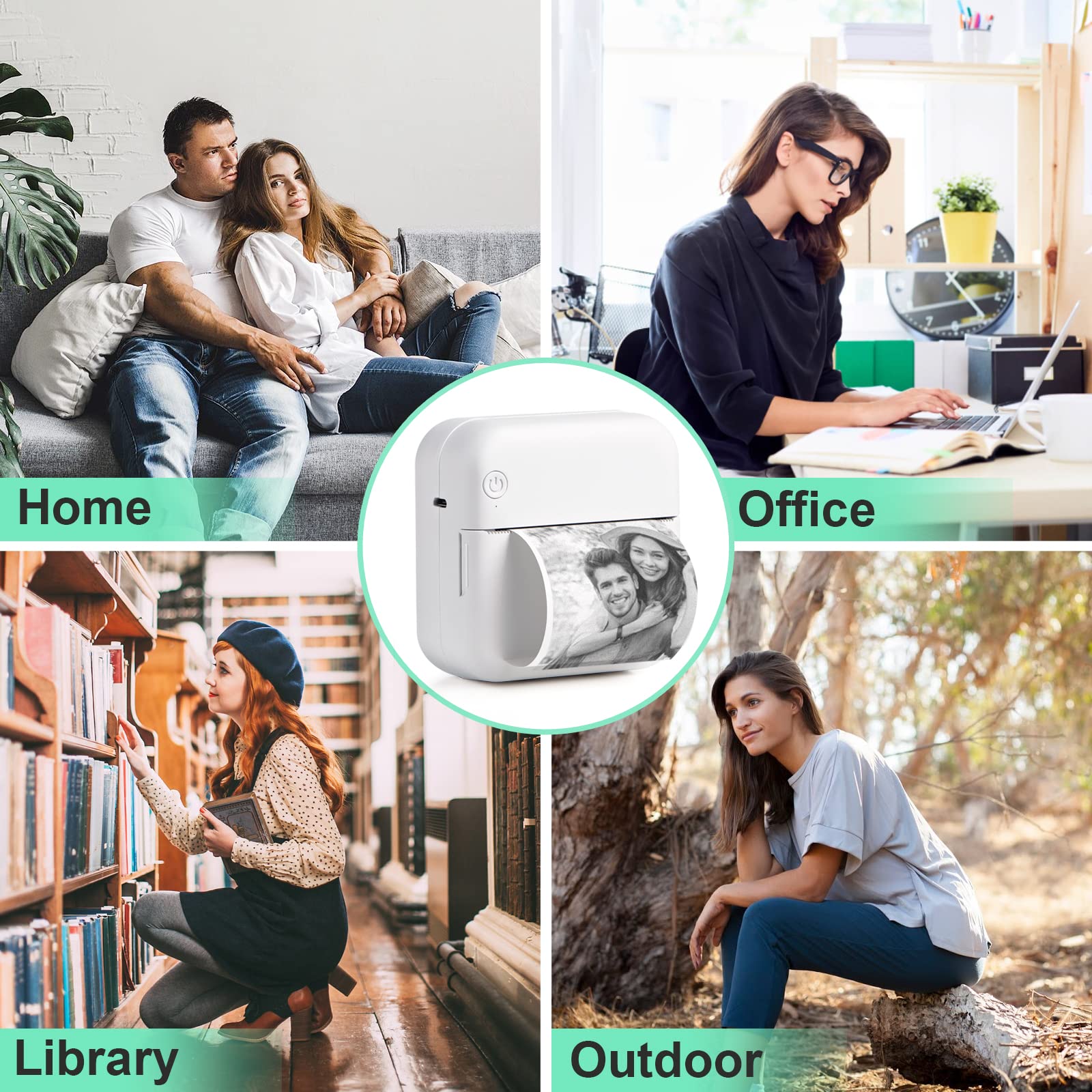 Portable Wireless Bluetooth Thermal Printer - Mini Pocket Printer with 6 Rolls of Printing Paper, Compatible with Android & iOS Smartphones - Perfect for Receipts, Labels, Photos, Notes, and Memos at Home, Office, or On-the-Go