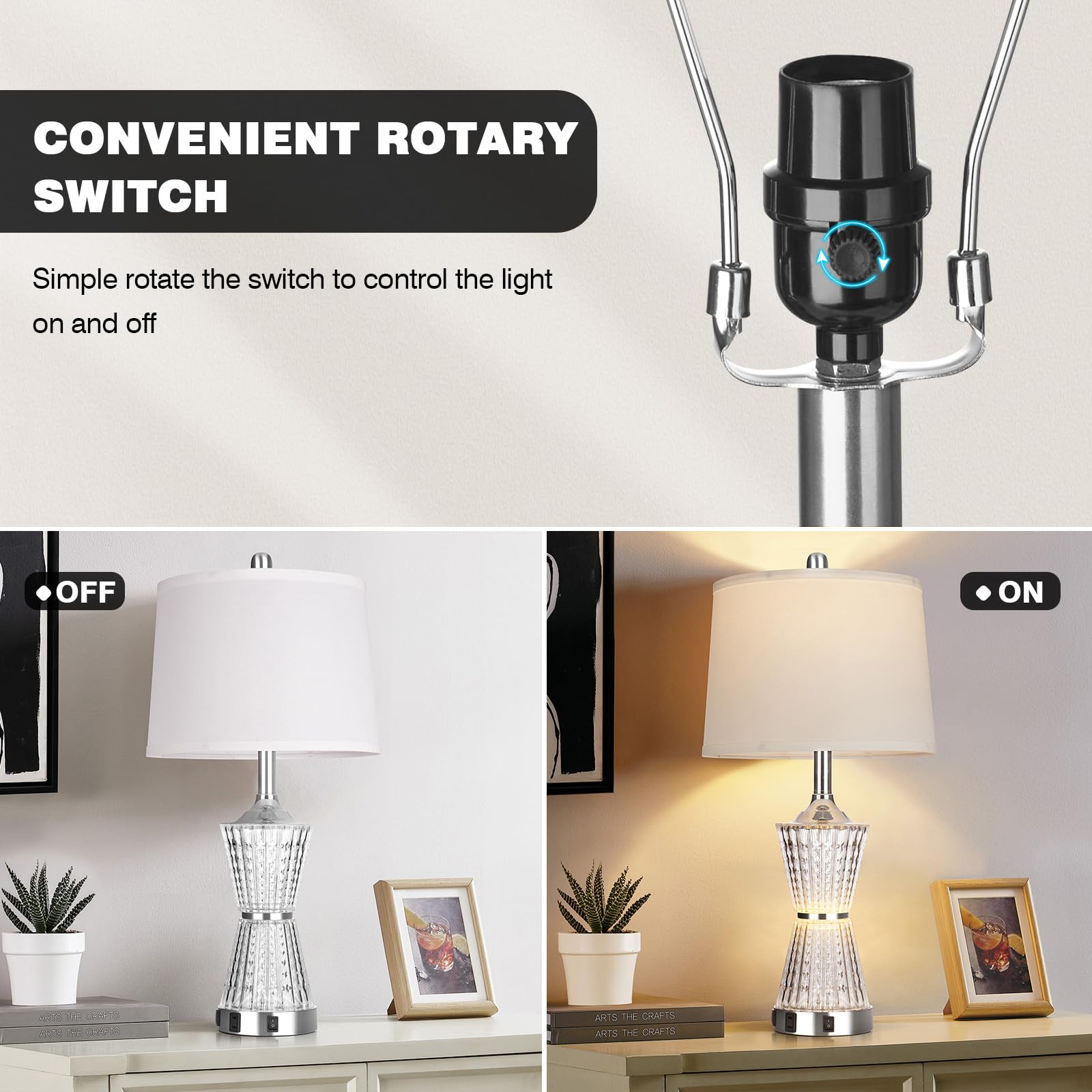 Modern LED Table Lamps Set of 2 with USB Charging Ports & AC Outlet - White Shade Nightstand Lamps for Bedroom, Living Room, Office - Includes Energy Efficient Bulbs (Perfect for Reading, Charging Devices & Ambient Lighting)