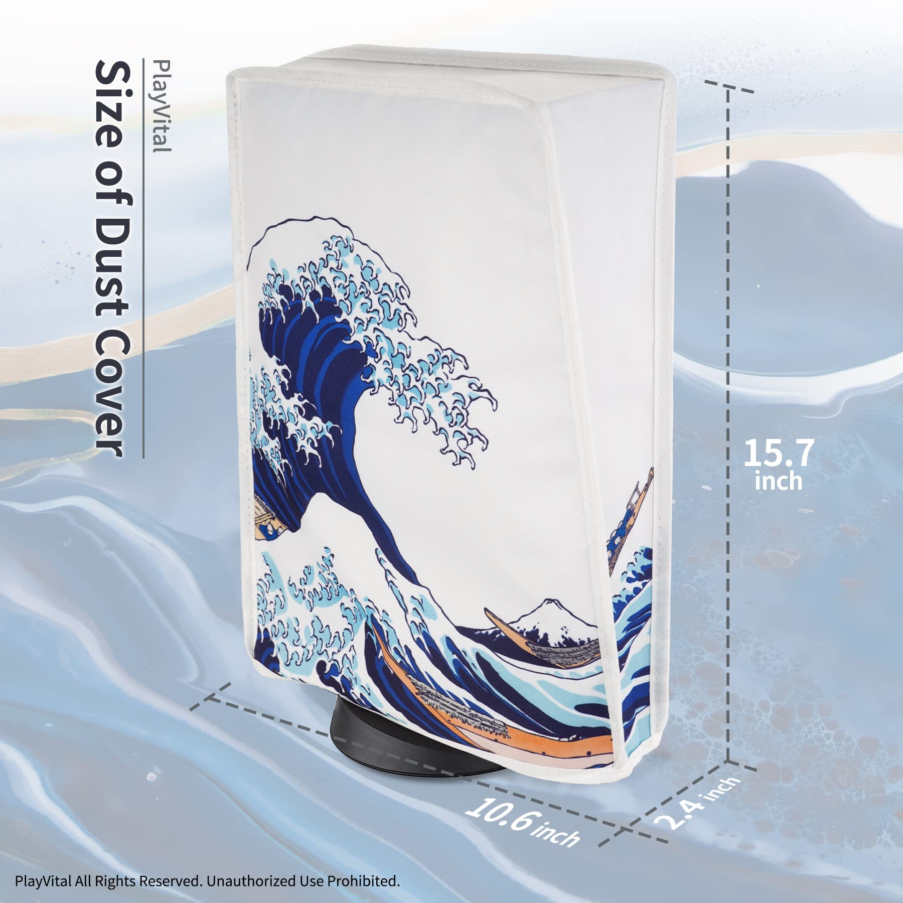PlayVital PS5 Dust Cover - Soft Anti-Scratch Waterproof Protective Sleeve for PS5 Console (Digital & Disc Edition) - The Great Wave Design - Perfect for Gaming Setup Protection & Dust Prevention