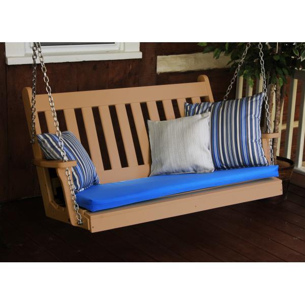 Poly Traditional English Porch Swing - Heavy Duty Outdoor Hanging Bench for Garden, Patio, Deck - Weather Resistant & Comfortable for Relaxing