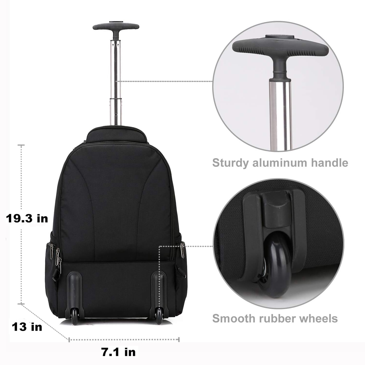 OIWAS 17.3 Inch Large Rolling Backpack with Wheels - Travel Carry On Luggage, Laptop Roller Backpack for Business & School, Durable Computer Bag Trolley Suitcase for Men & Women (Black) - Perfect for Air Travel, Commuting & College Campus Use