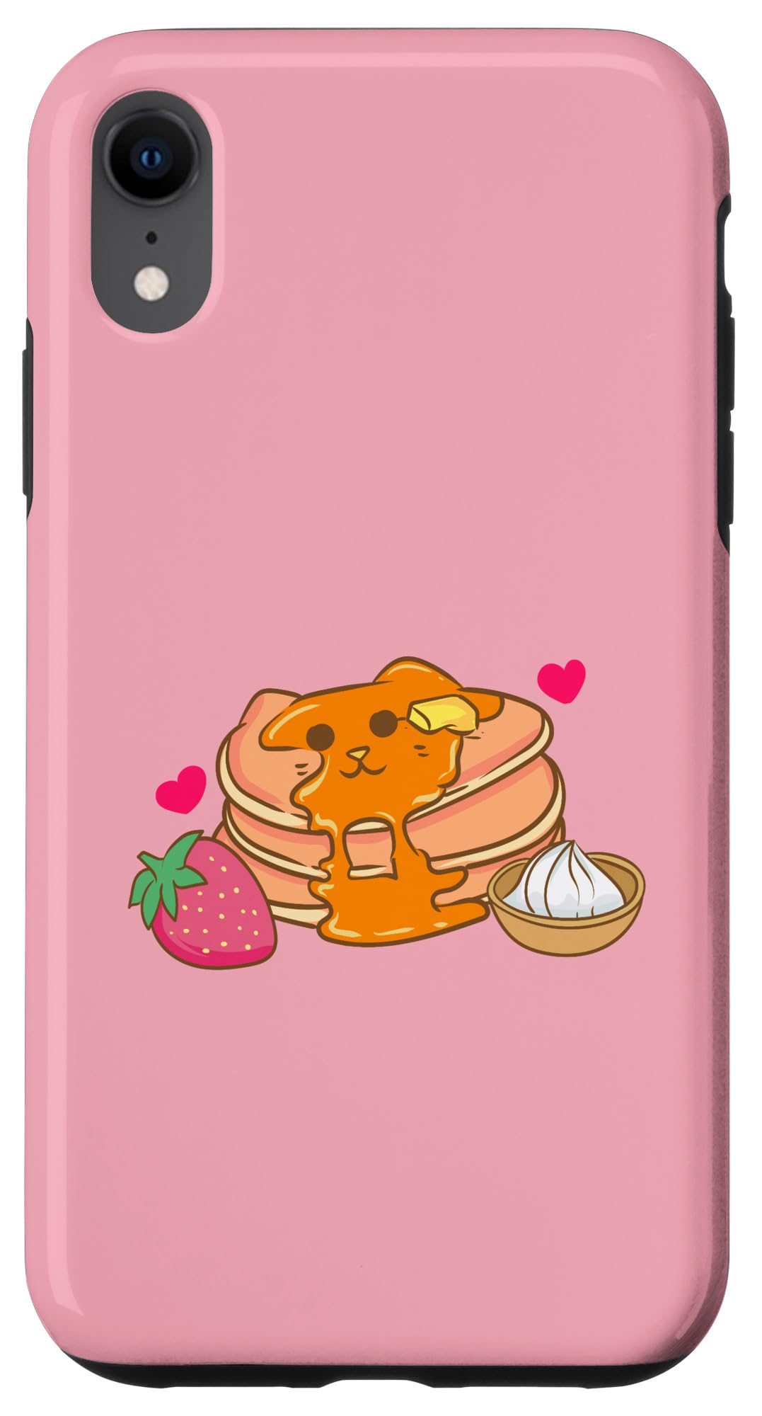 Cute Kawaii Anime Pancake Cat iPhone XR Case - Strawberry & Almond Flour Design - Perfect for Anime Fans & Kawaii Lovers - Great for School, Work & Daily Use
