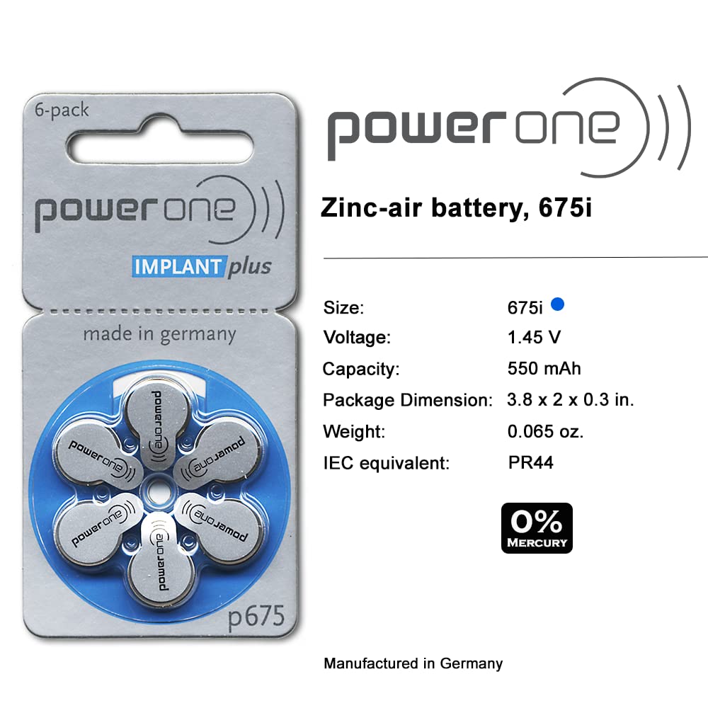 Power One Cochlear Implant 675 Hearing Aid Batteries - 300 Count (5 x 60-Packs) - Long-Lasting Zinc Air Batteries for Hearing Devices - Perfect for Travel, Work & Daily Use