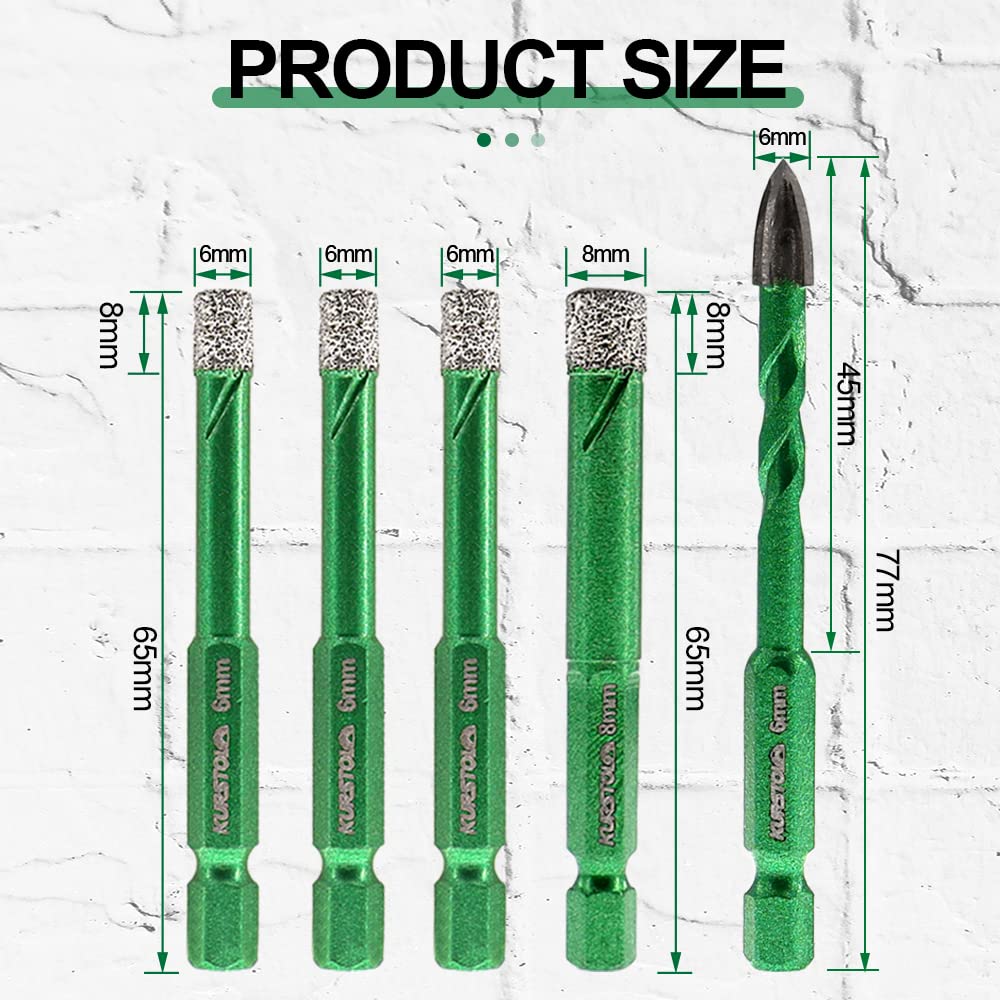 Porcelain Tile Diamond Drill Bits Set - Dry Diamond Hole Saw for Ceramic, Marble, Granite & Stone | Diamond Core Drill Bit Kit with Quick Change Shank | Perfect for Home Renovation, Bathroom Tiling & DIY Projects