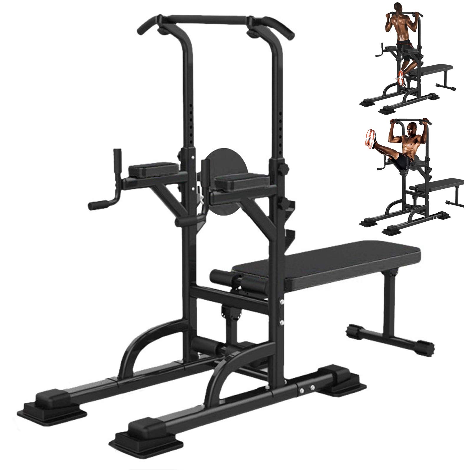 HUZONG Heavy Duty Power Tower with Adjustable Height - Dip Station, Pull Up Bar & Sit Up Bench for Home Gym - 330 lbs Capacity Strength Training Equipment - Perfect for Full Body Workouts & Home Fitness Routines