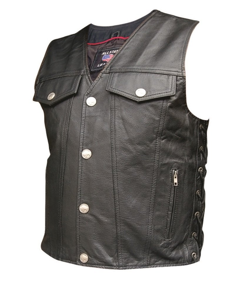 Men's AL2221 Denim Style Leather Vest - Black Size 56 | Motorcycle Jacket, Biker Outfit, Casual Wear for Men