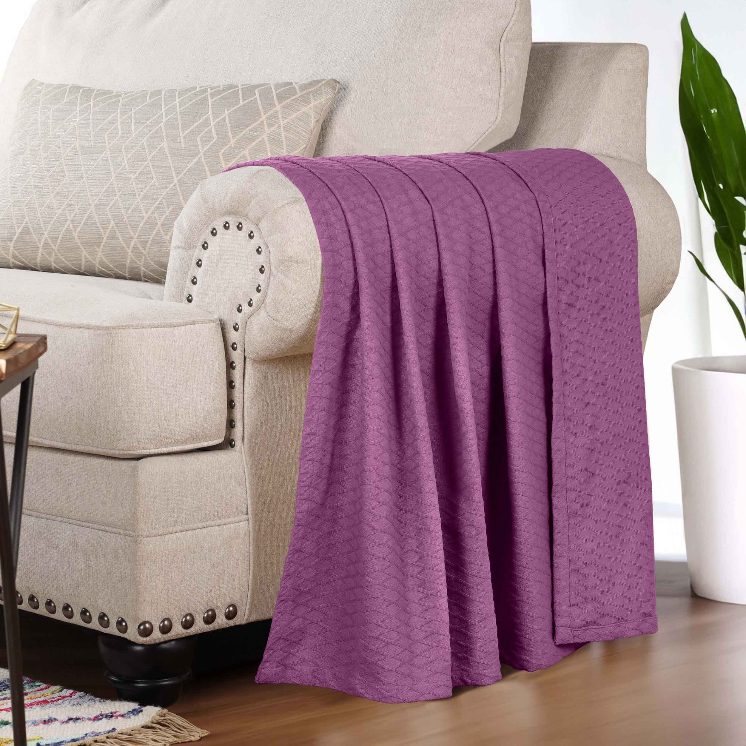 Premium Cotton All-Season Diamond Pattern Bed Blanket & Sofa Throw - Soft Cozy Blanket for Bedroom, Living Room, Travel and Gift Giving