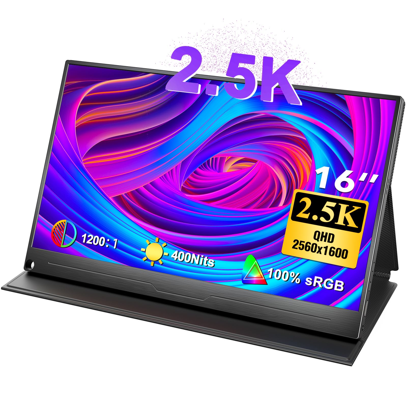 UPERFECT 16 Inch Portable Monitor 2.5K 2560x1600 IPS Screen - 400 Nits Brightness, 1200:1 Contrast Ratio, HDMI & USB-C for Laptop, PC, Phone, Xbox, PS5, Switch - VESA Mount Compatible for Home Office & Gaming Setup