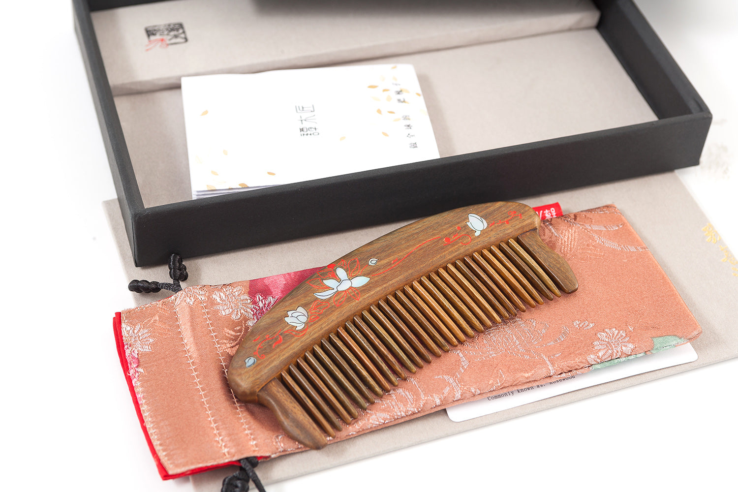 Lotus Wood Comb with Seashell Inlay - Handmade Natural Wooden Hairbrush for Detangling & Styling - Perfect for Daily Hair Care, Gifts, and Travel Accessories
