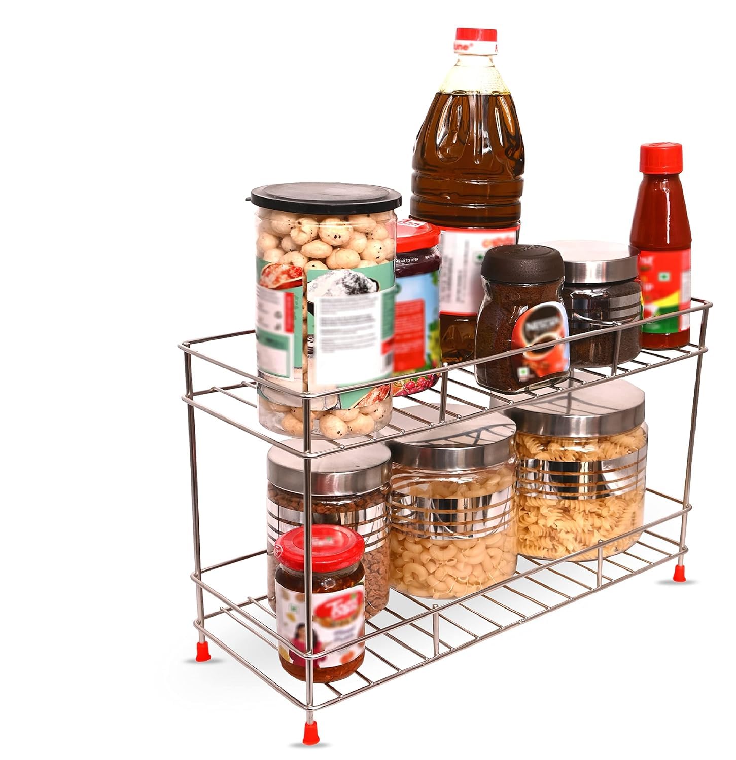 CR18 COLLECTION Premium 2-Tier Kitchen Storage Rack - Space Saving Organizer for Kitchen, Office & Home - Durable Metal Shelf for Spices, Books & Decor - Perfect for Small Spaces & Clutter-Free Organization