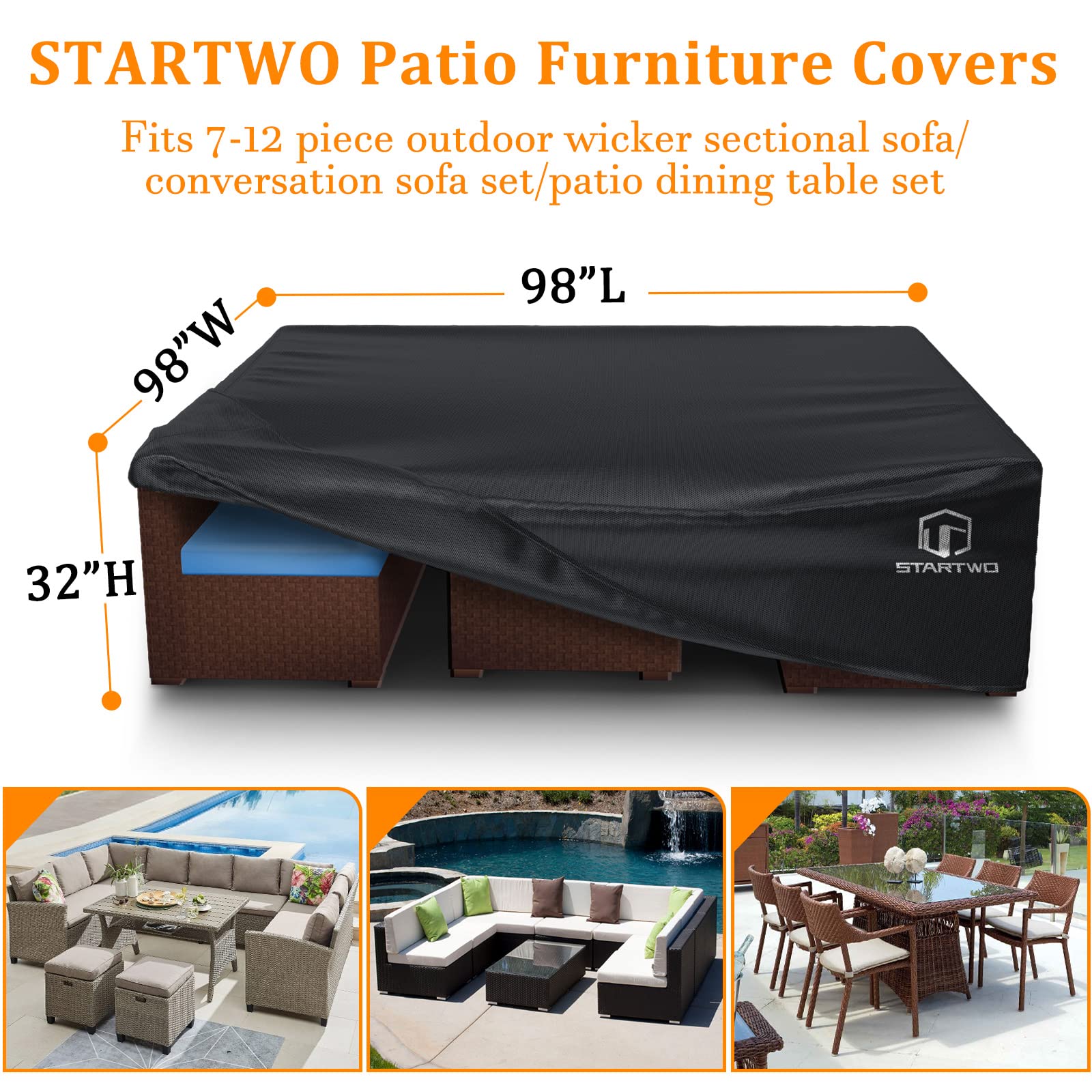 STARTWO Heavy Duty Waterproof Patio Furniture Cover for 7-12 Seats Outdoor Sectional Sofa Set - 98
