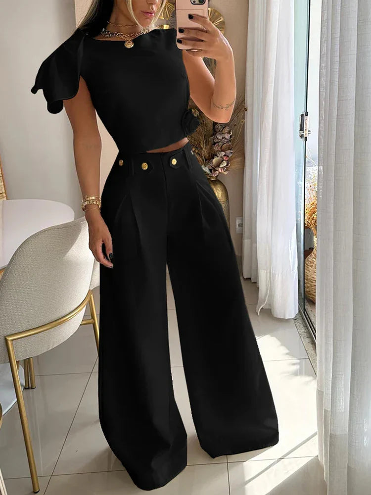 Drauuing Women's 2-Piece Sleeveless Top & Wide Leg Pants Outfit Set - Casual Summer Lounge Wear for Women | Perfect for Beach, Vacation & Everyday Comfort