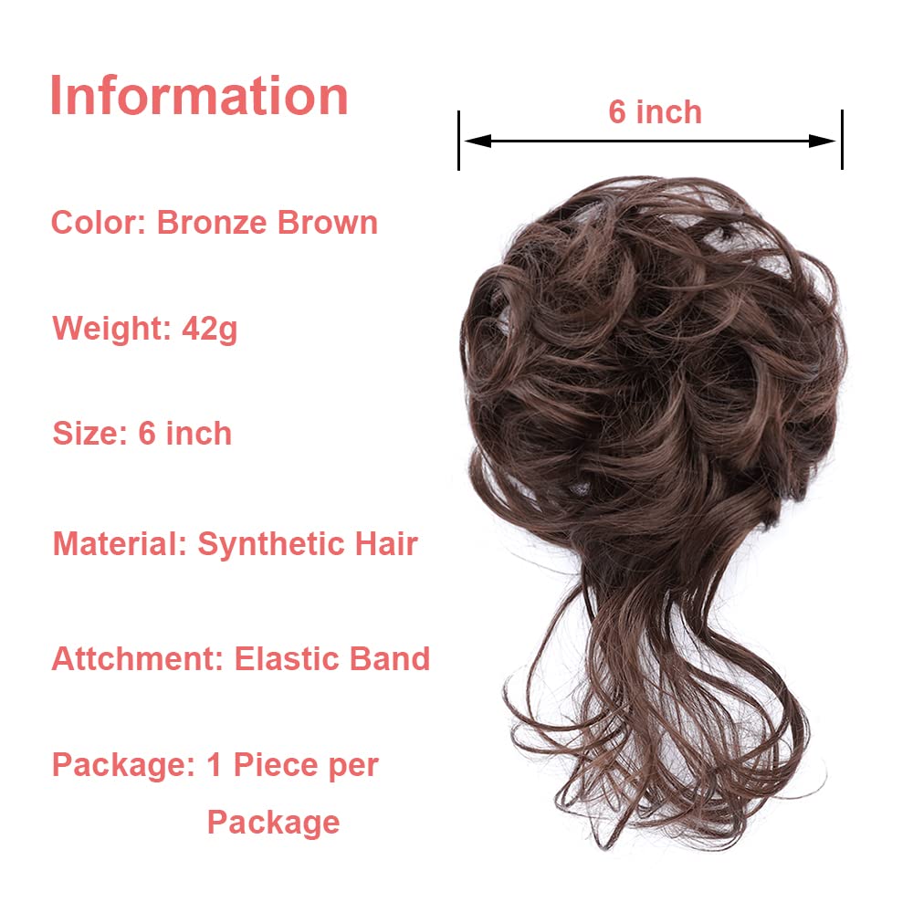 KETHBE Messy Bun Hair Piece - Tousled Updo Hair Extension, Elastic Hair Band & Scrunchie for Women (Dark Brown) - Perfect for Casual Outings, Weddings & Everyday Hairstyles