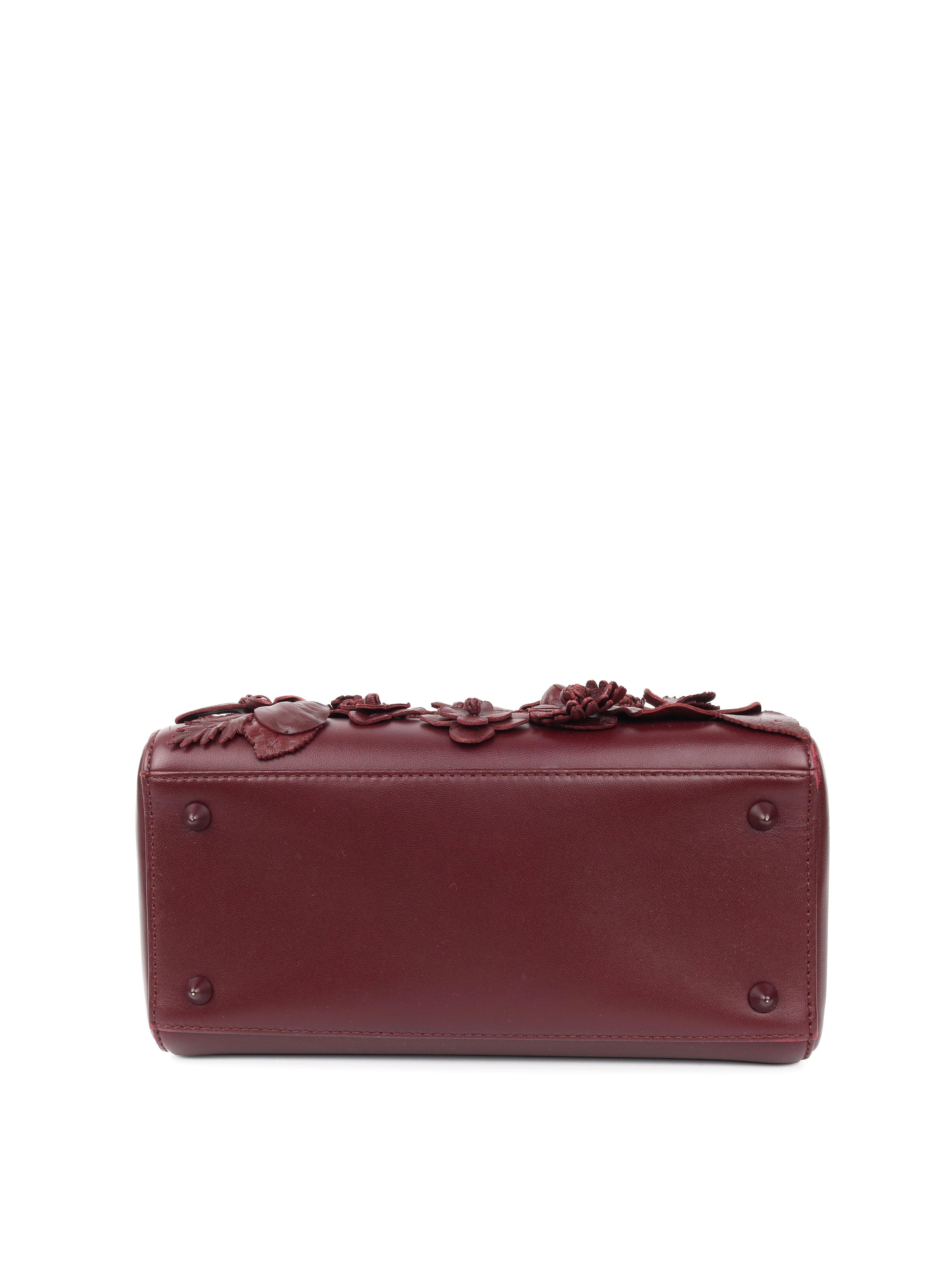 Dior Medium Lady Dior Handbag in Burgundy with Floral Applique - Perfect for Evening Events, Weddings & Luxury Fashion Accessories