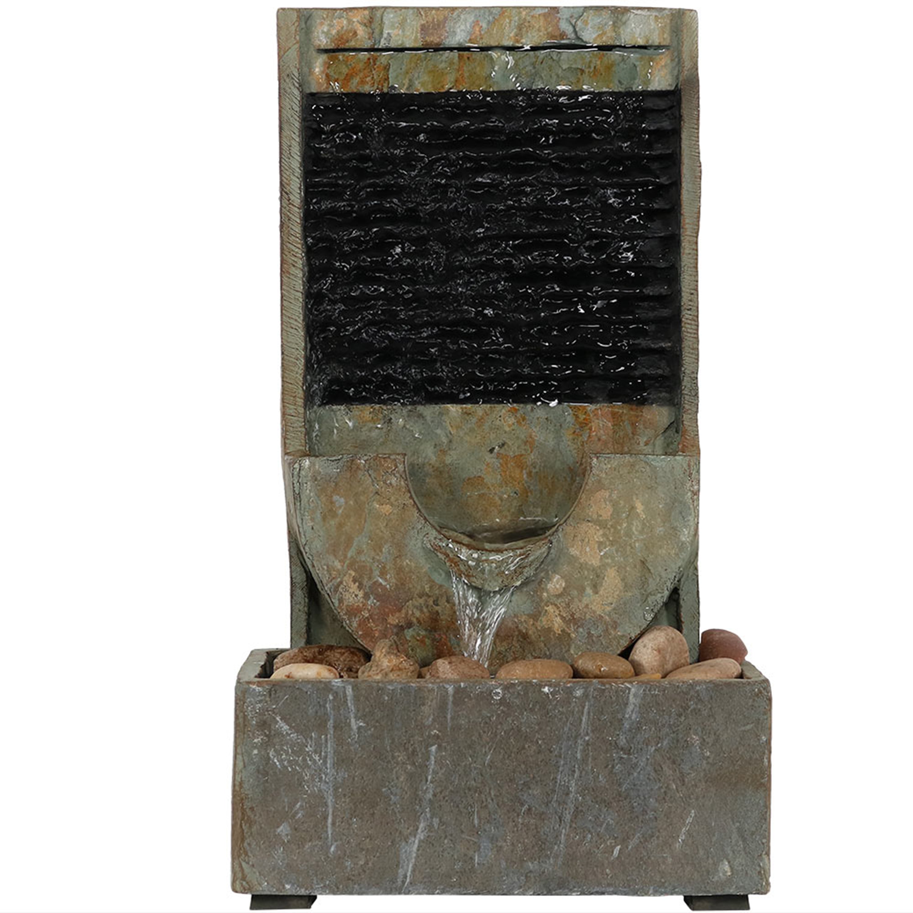 16 Inch Sunnydaze Half Moon Slate Indoor Water Fountain - Relaxing Home Decor for Living Room, Bedroom & Office