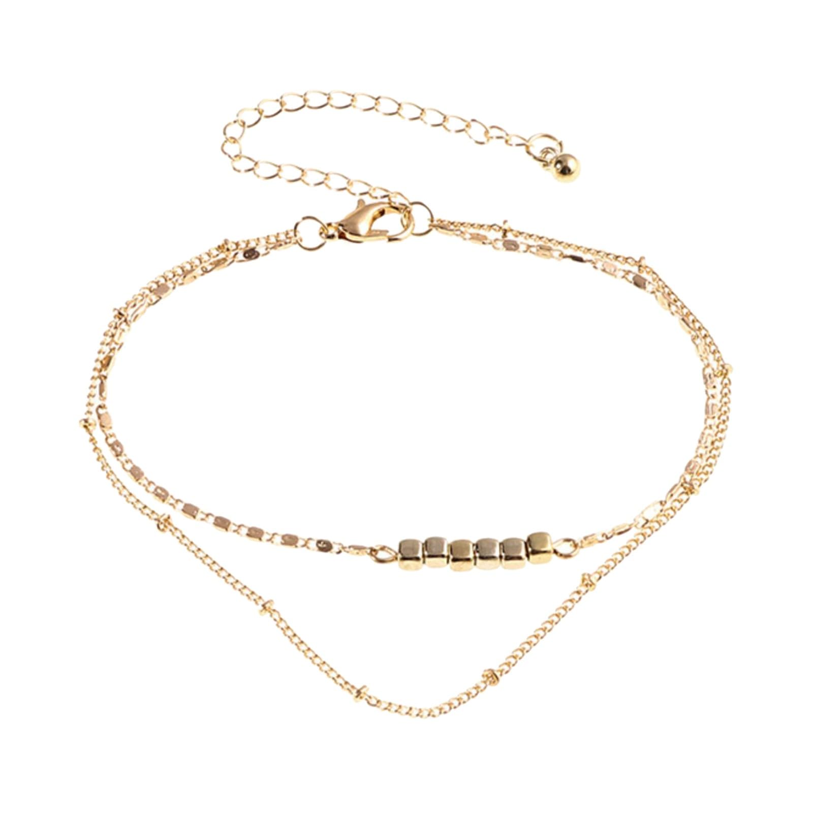 Women's Gold Wrap Bracelet & Anklet - Flat Bottom Sailor Chain with Six Beads, Double Ankle Chain Jewelry for Teachers | Perfect for Beach, Office & Everyday Wear
