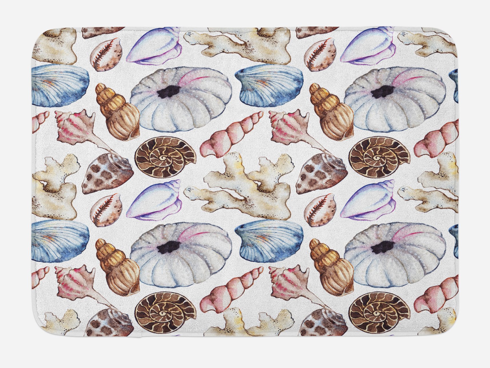 Ambesonne Seashells Non-Slip Bath Mat - Watercolor Coral Clam Urchin Beach Decor, 30.2 x 20 Inch Plush Bathroom Rug for Coastal Home, Spa & Vacation House Decor - Multicolor Ocean Theme