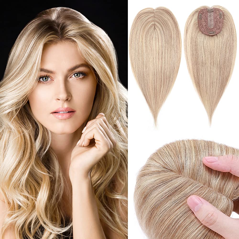 SEGO Clip-in Human Hair Topper for Women - Remy Hair Topper with Silk Base, No Bangs Wiglet for Hair Loss & Thinning Hair - Grey Coverage & Natural Look (4 Clips) - Perfect for Daily Wear, Special Occasions & Hair Volume Boosting