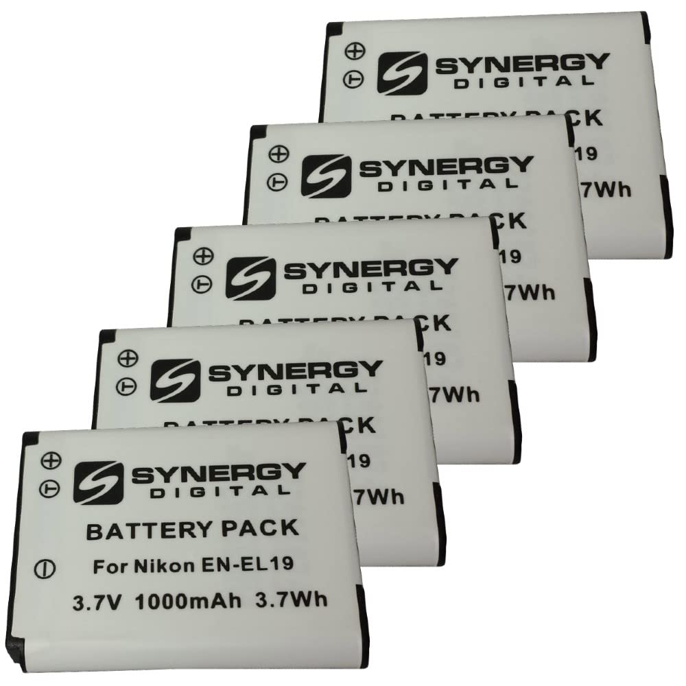 Synergy Digital Camera Batteries for Nikon S6500 - 5-Pack EN-EL19 Replacement (Li-Ion 3.7V 1000mAh) | Perfect for Travel Photography & Extended Shooting Sessions