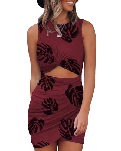 Leaf Print Wine Red