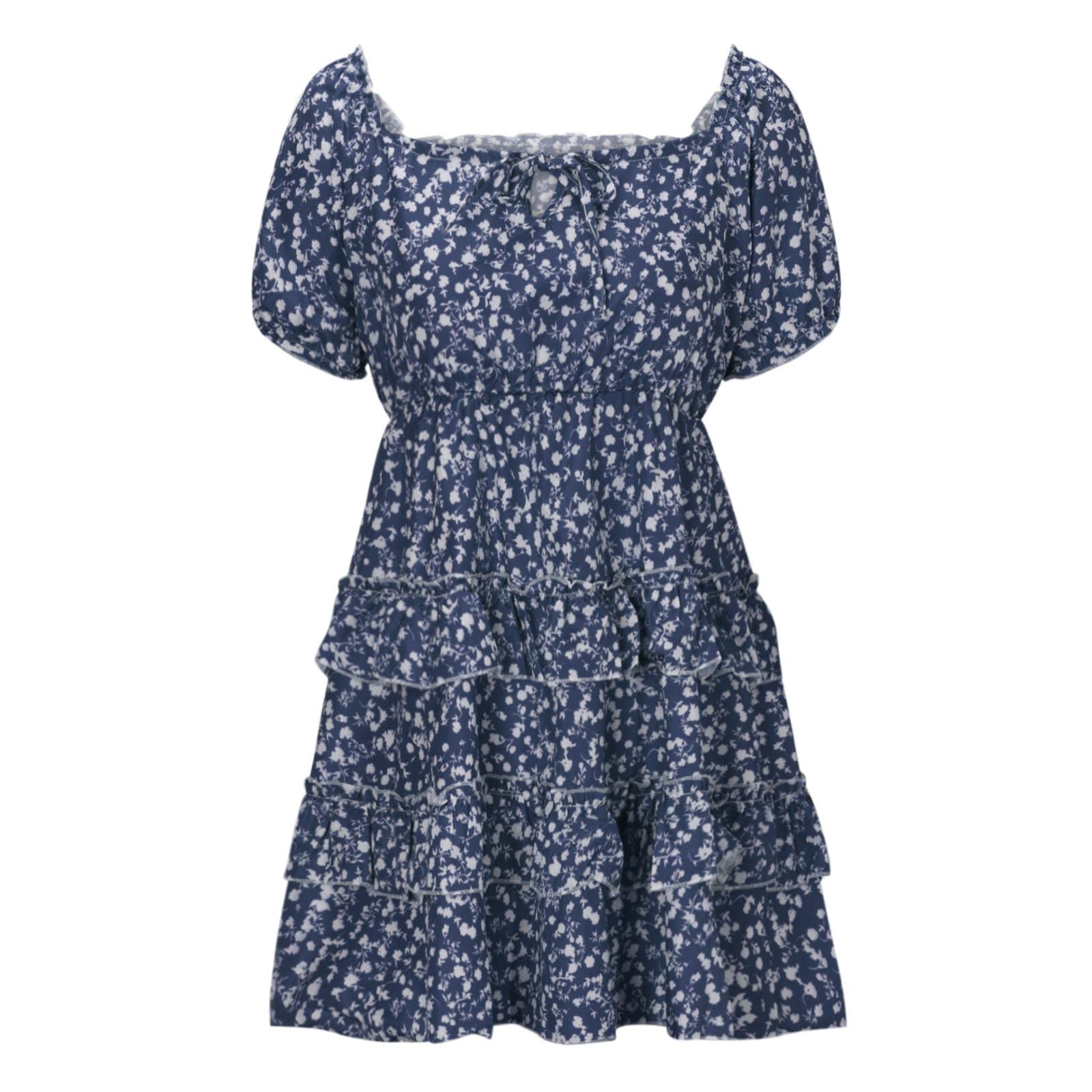Women's Floral Mini Dress - Ruffle Layer Short Sleeve Bodycon Dress with Square Neck | Sexy Pencil Dress for Party, Club, Date Night & Summer Outings