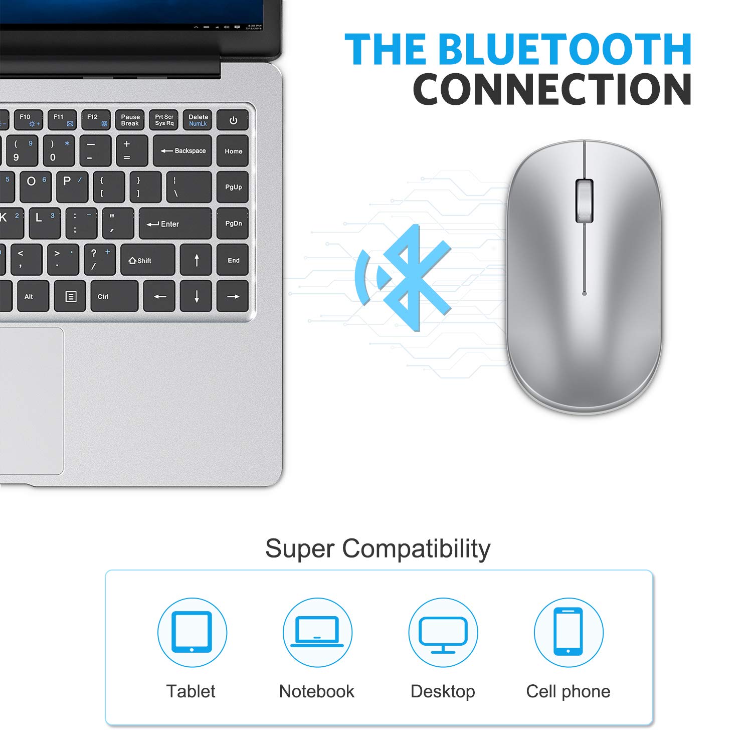 OMOTON Ultra-Thin Bluetooth Mouse for iPad, iPhone, Mac, PC & Laptop - Wireless Rechargeable Mouse Compatible with iPadOS 13/iOS 13+ (Silver) - Perfect for Office Work, Travel & Home Use