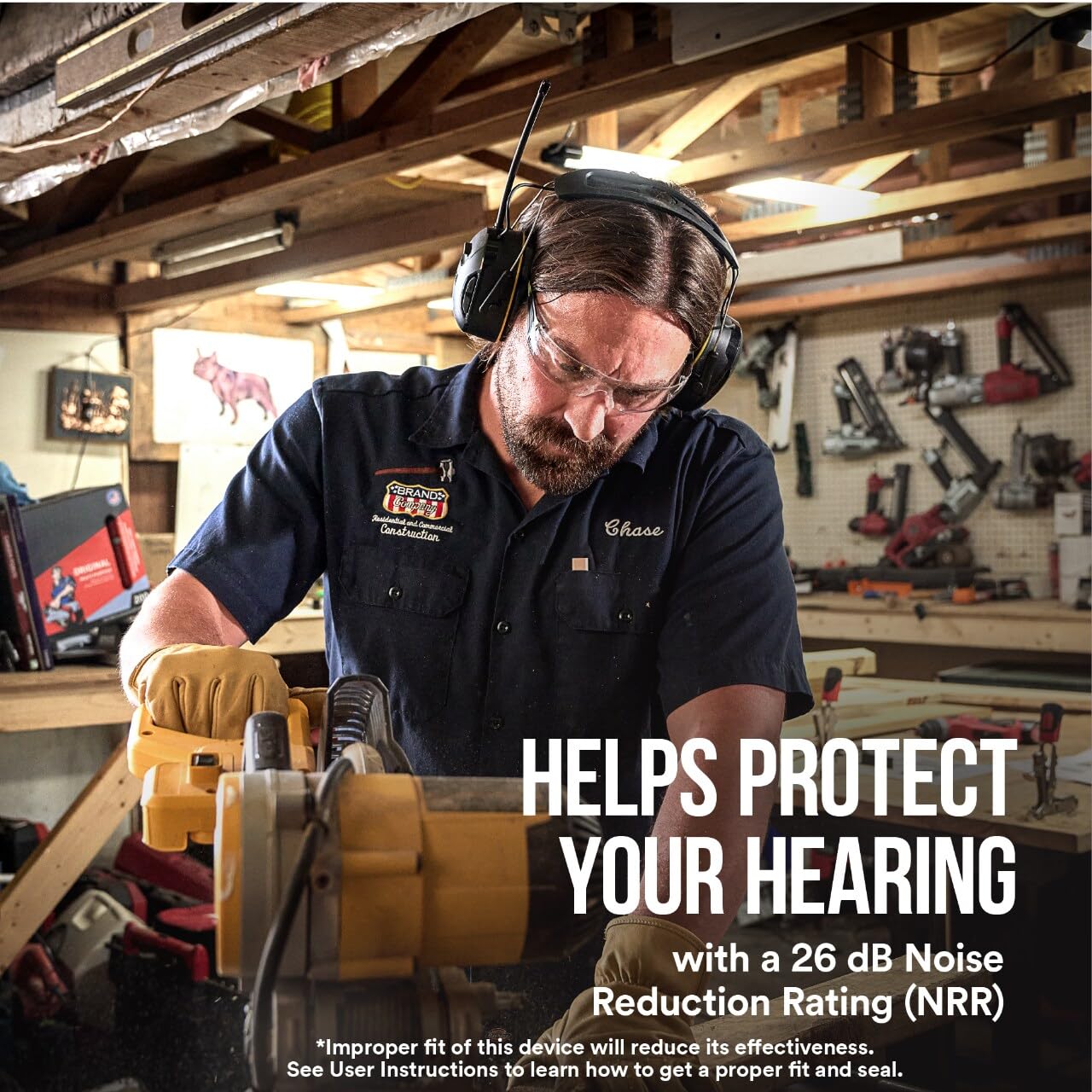3M WorkTunes Connect AM/FM Wireless Hearing Protector with Bluetooth Technology - 26 dB NRR Noise Canceling Headphones for Construction, Woodworking & Lawn Mowing Safety Gear