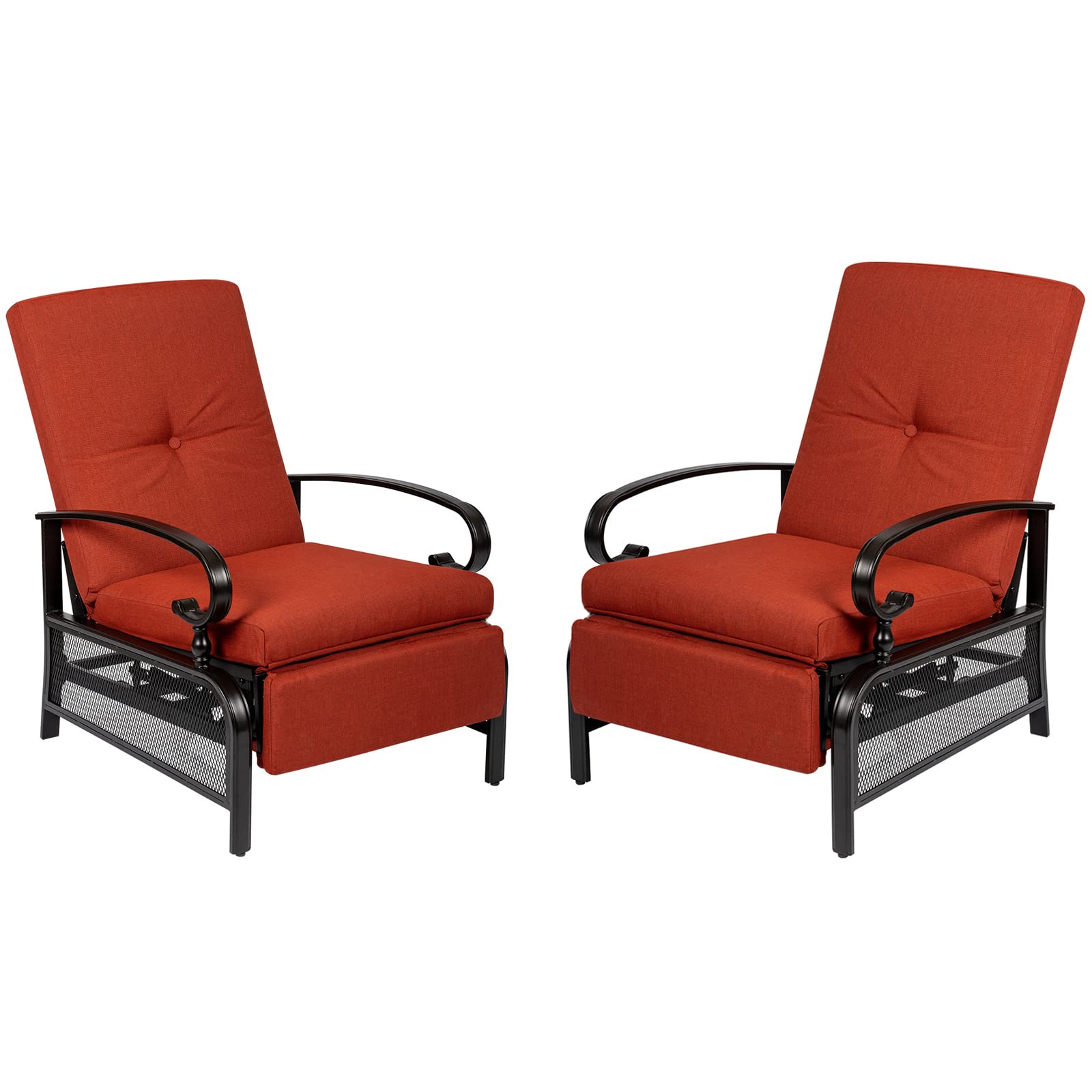 Incbruce 2-Piece Outdoor Lounge Chair Set with Adjustable Recliner, Retractable Steel Frame & Removable Thick Cushions - Red Patio Furniture for Poolside, Garden, Deck, and Backyard Relaxation