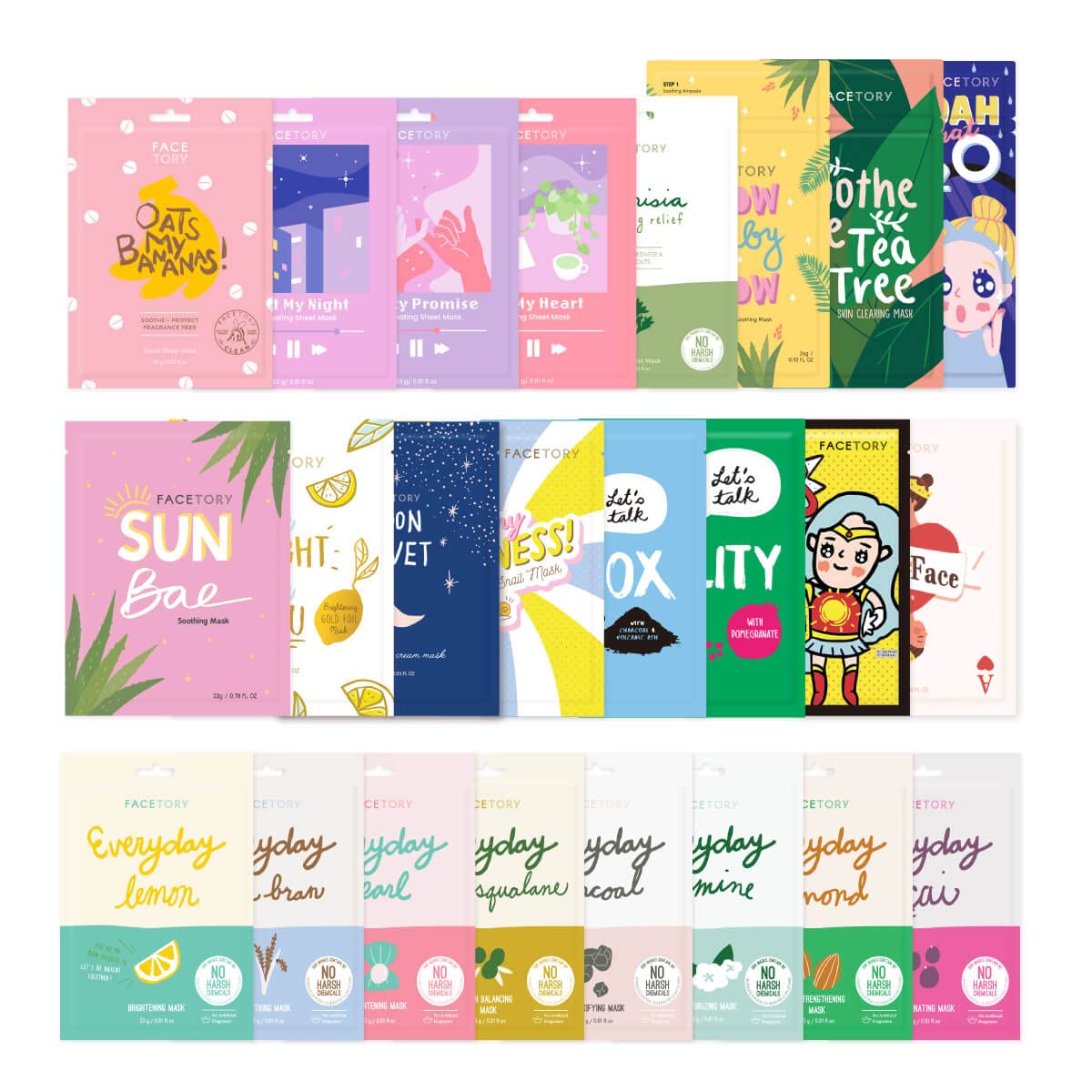 FaceTory 24 Pack Korean Sheet Mask Set - Hydrating Essence Facial Masks for All Skin Types | Nourishing, Brightening & Soothing Skincare with Collagen, Cica & Niacinamide | Perfect for Spa Night, Self-Care Routine & Travel Skincare Essentials