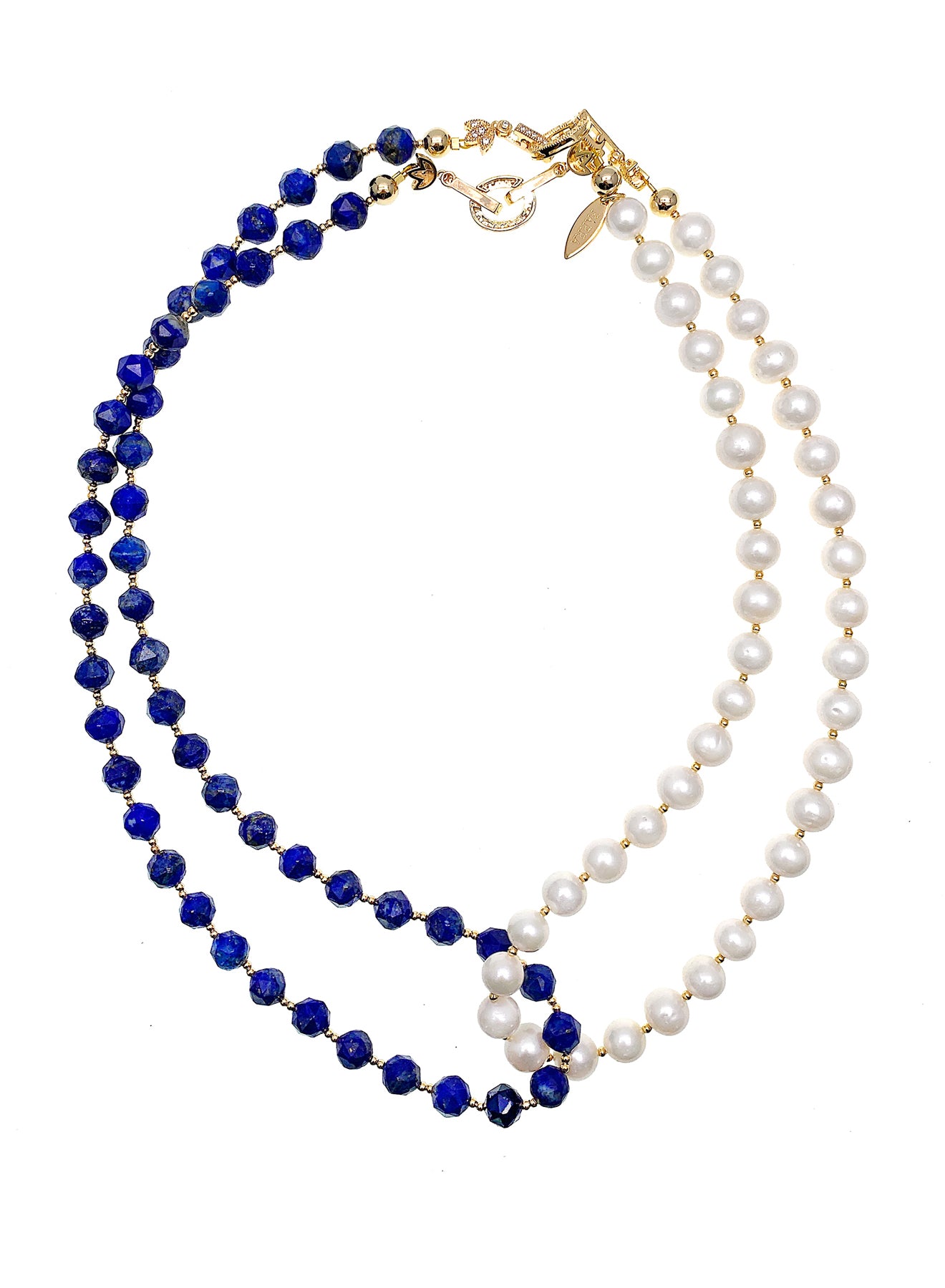 Elegant Lapis & Freshwater Pearl Necklace HN001 - Adjustable Length for Layering, Gift for Women, Perfect for Weddings & Evening Events