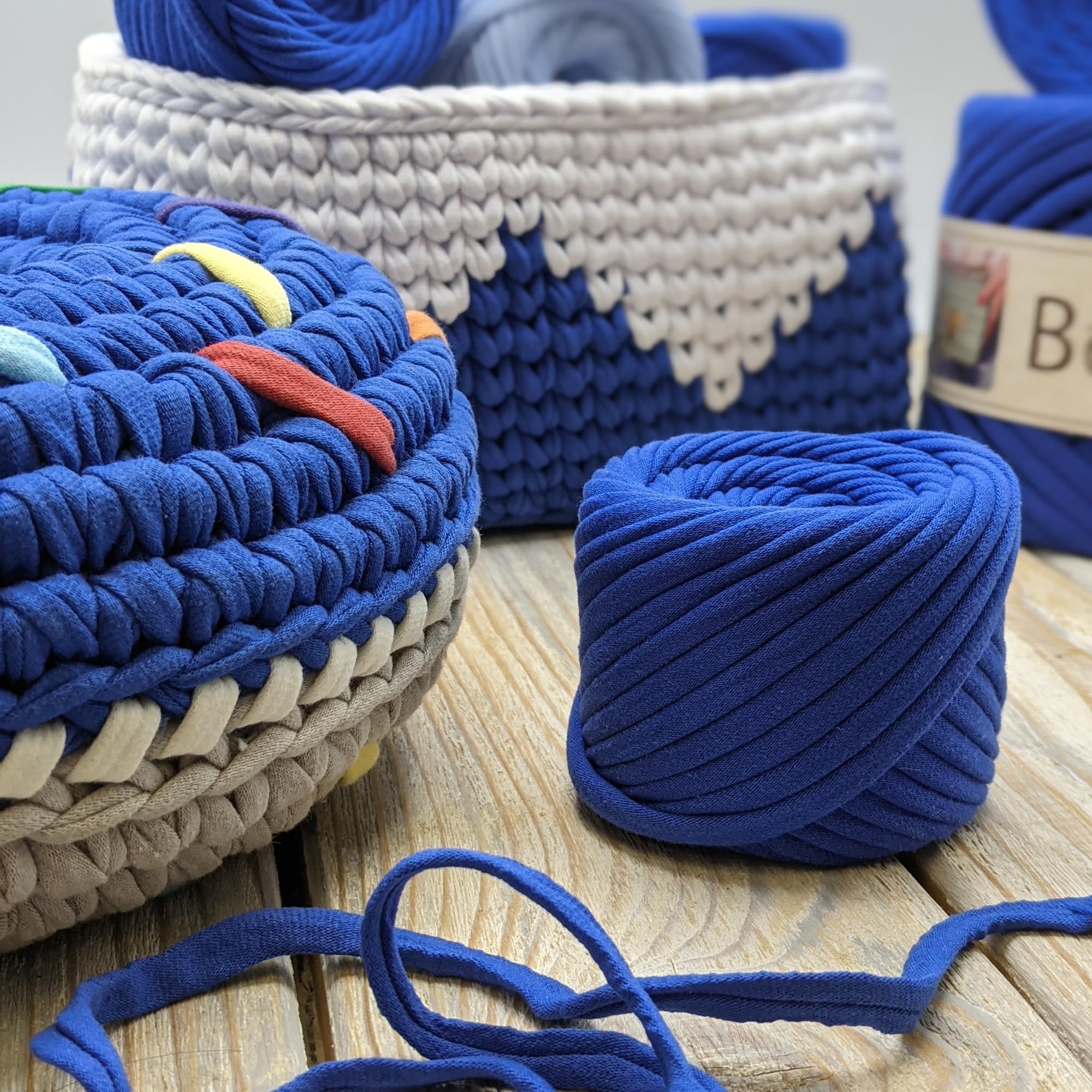 Premium Cotton T-Shirt Yarn - 110 Yards (100 Meters) Ultramarine Ribbon Yarn - 5-7mm Thickness for Knitting & Crocheting - Perfect for DIY Home Decor, Blankets, Scarves & Crafts