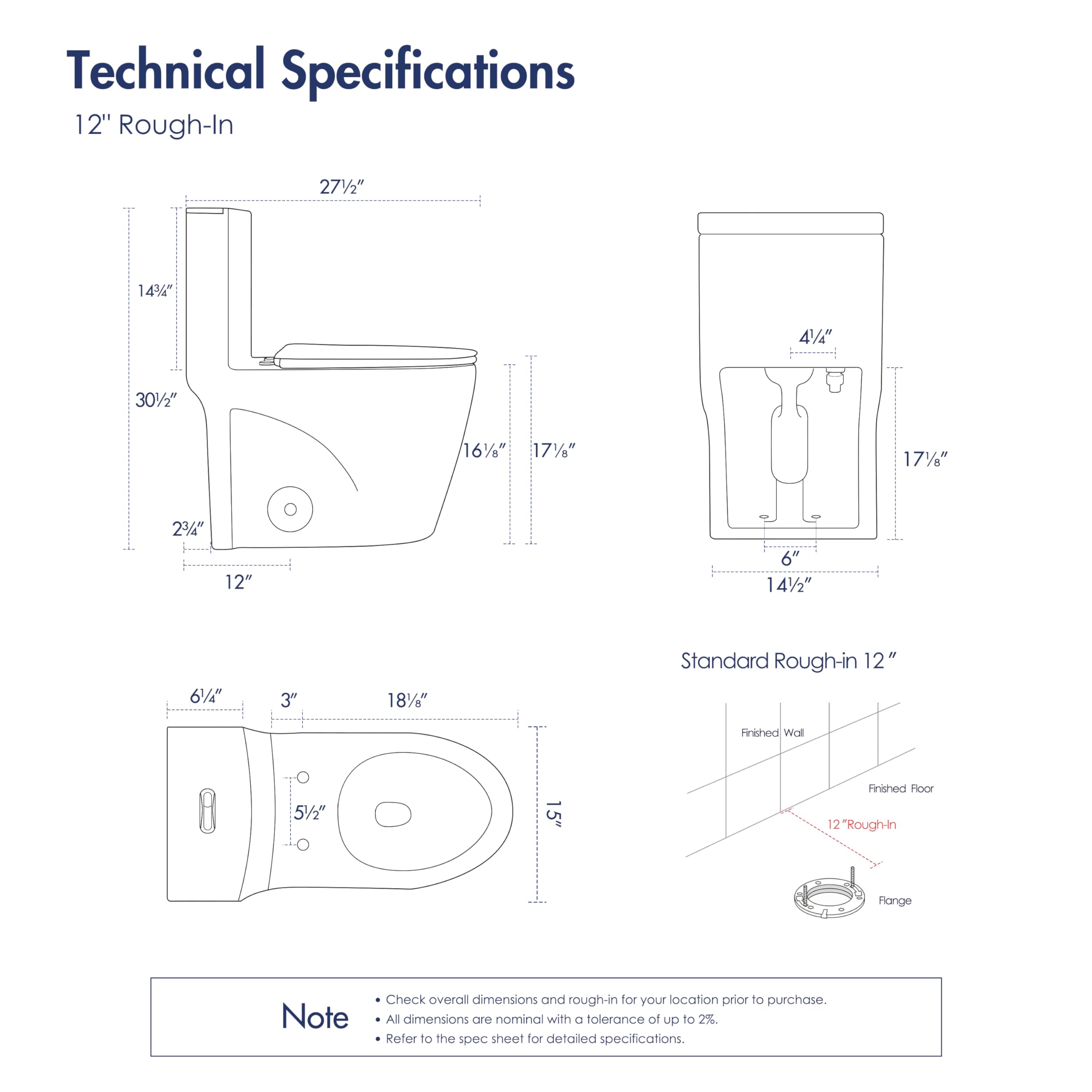 Eridanus Elongated One Piece Toilet - Powerful Siphon Dual Flush 1.1/1.6 GPF, 12