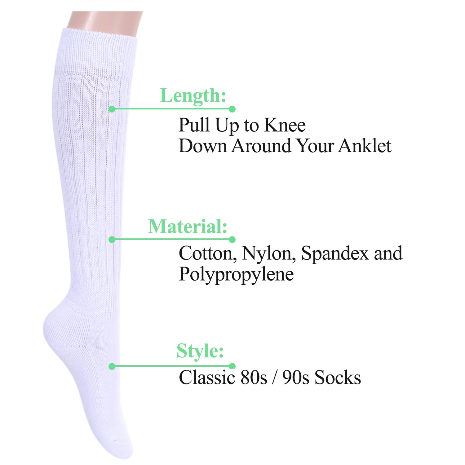 Zmart Women's Slouch Socks - Cozy Scrunch Socks 80s Retro Style (White, Black, Orange, Cream) - Perfect for Casual Wear, Dance, and 80s Themed Parties