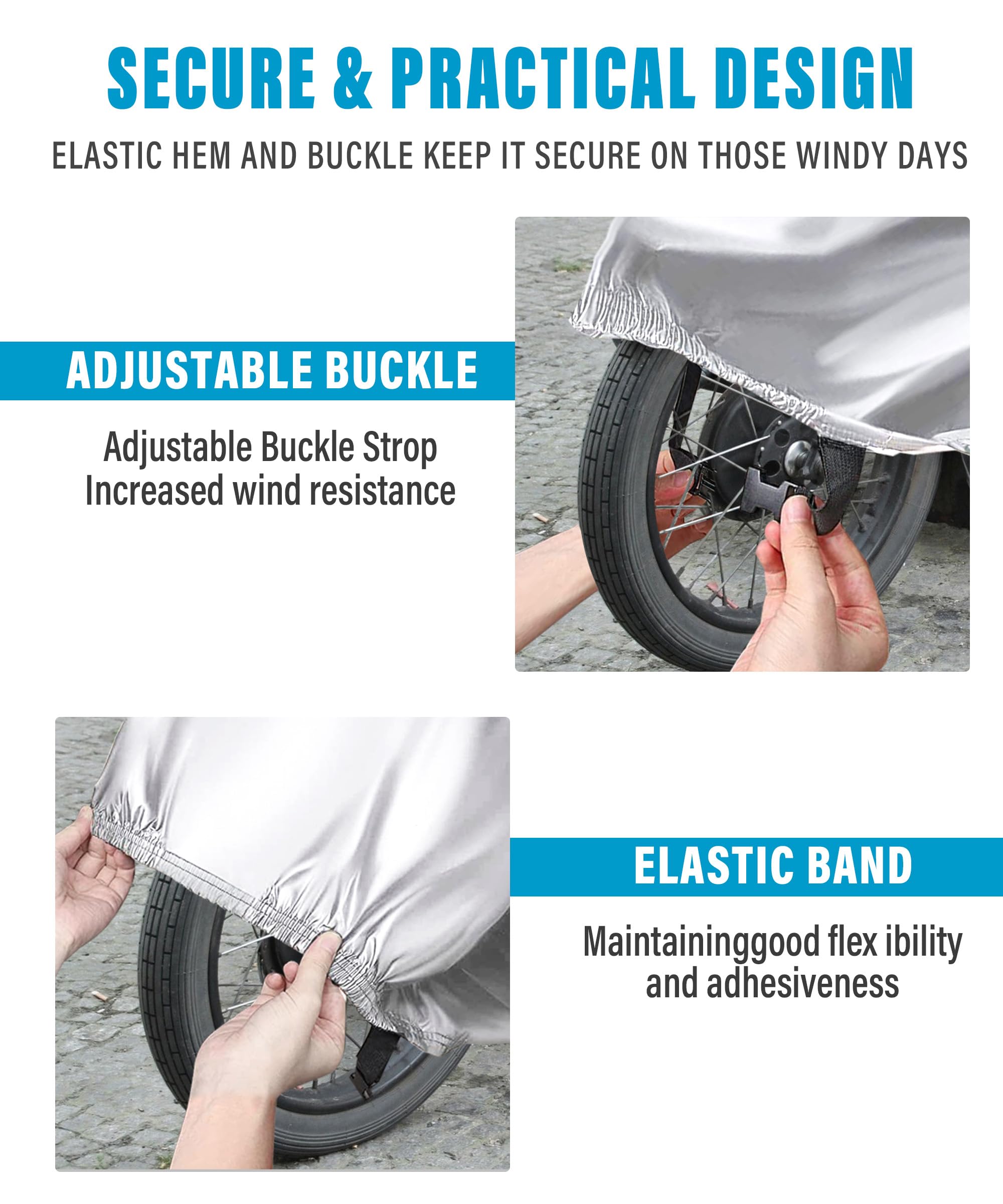 Waterproof Motorcycle Cover with Lock Holes & Storage Bag - Outdoor Use for Bikes up to 96.5