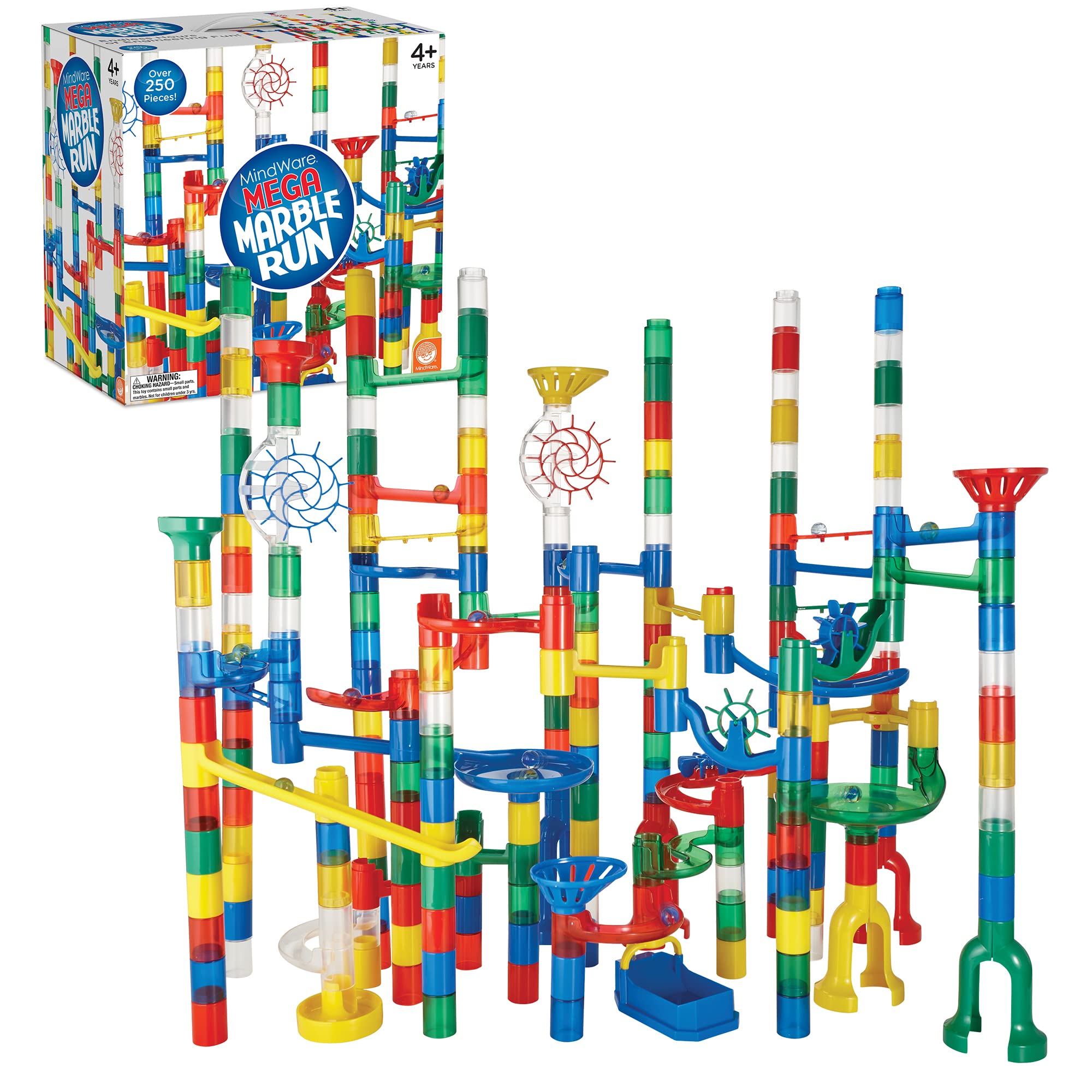 MindWare Mega Marble Run Building Set - 215 Durable Pieces & 40 Marbles - STEM Educational Construction Toy for Kids Ages 4+ - Perfect for Indoor Play, Birthday Gifts & Classroom Learning Activities