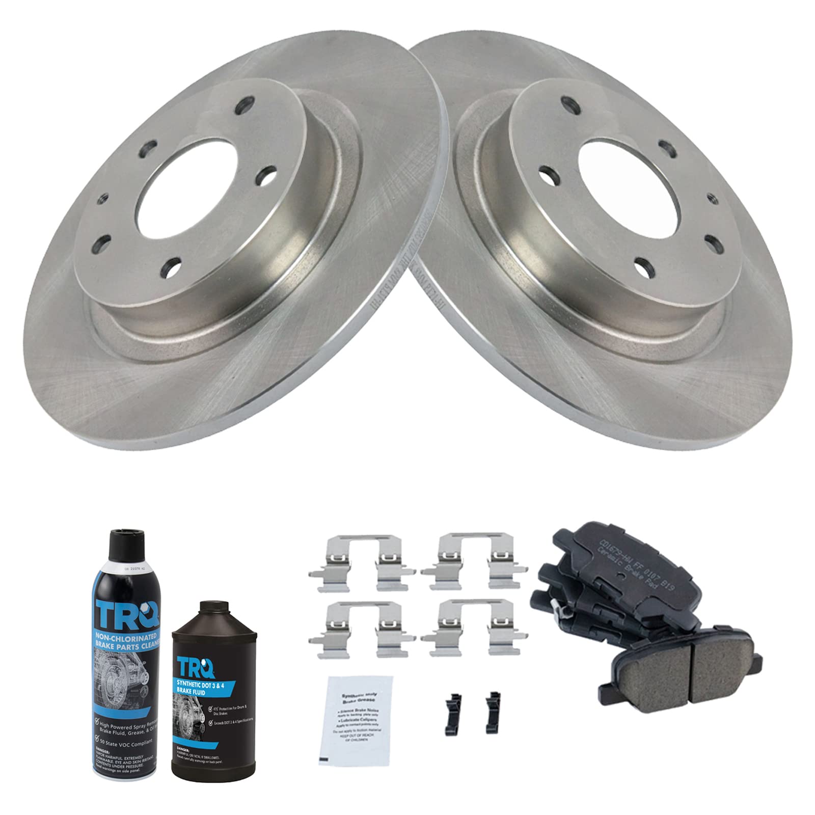 TRQ Rear Brake Pad and Rotor Kit - Ceramic Brake Pads & Rotors Compatible with 2014-2015 Mazda 6 | High-Performance Braking for City Driving & Highway Safety