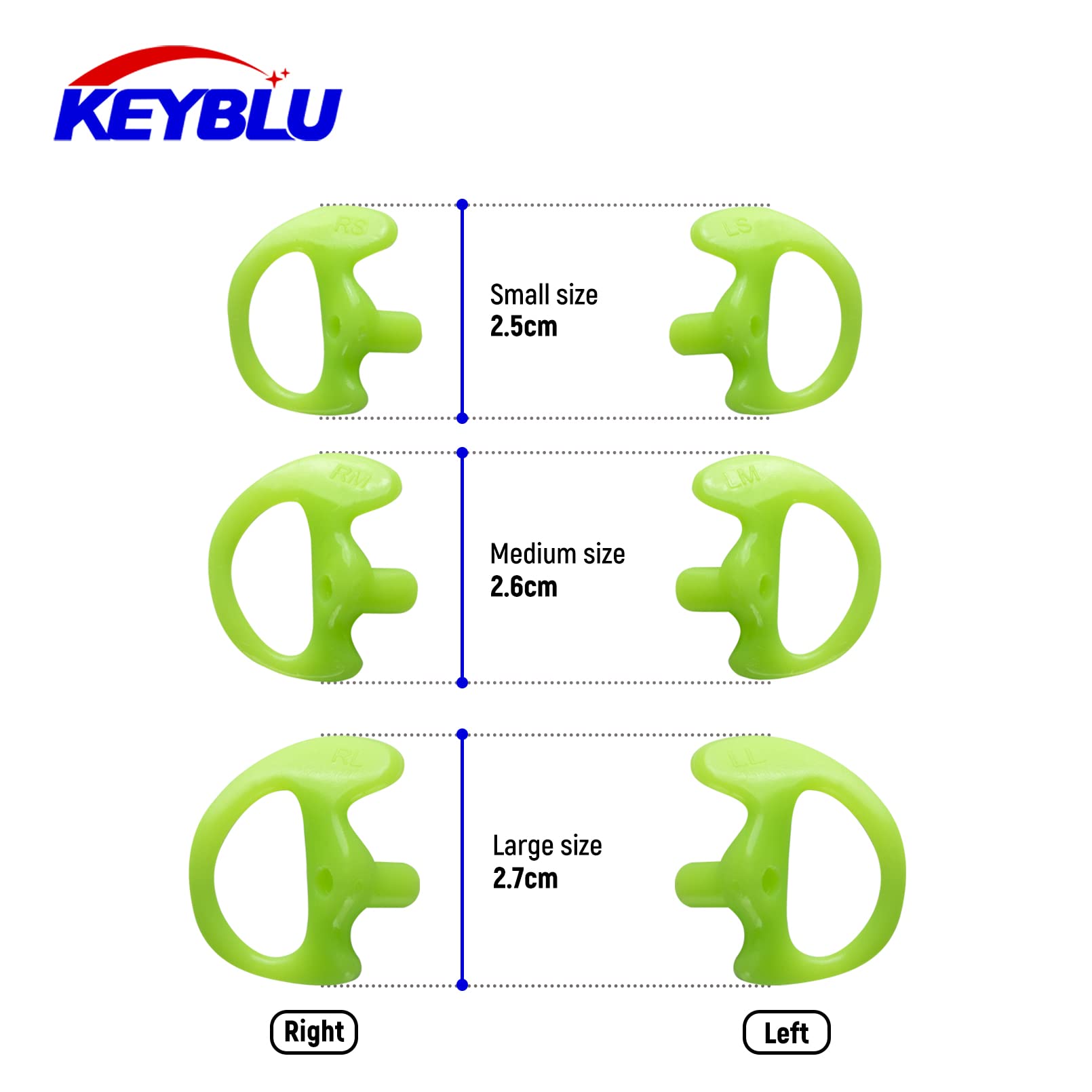 KEYBLU Universal Radio Replacement Earmold - 3 Pairs Silicone Earbuds for Two-Way Radios, Walkie Talkies & Coil Tube Headsets (Green, S/M/L Sizes) - Comfortable Noise Isolation for Security, Construction & Outdoor Communication