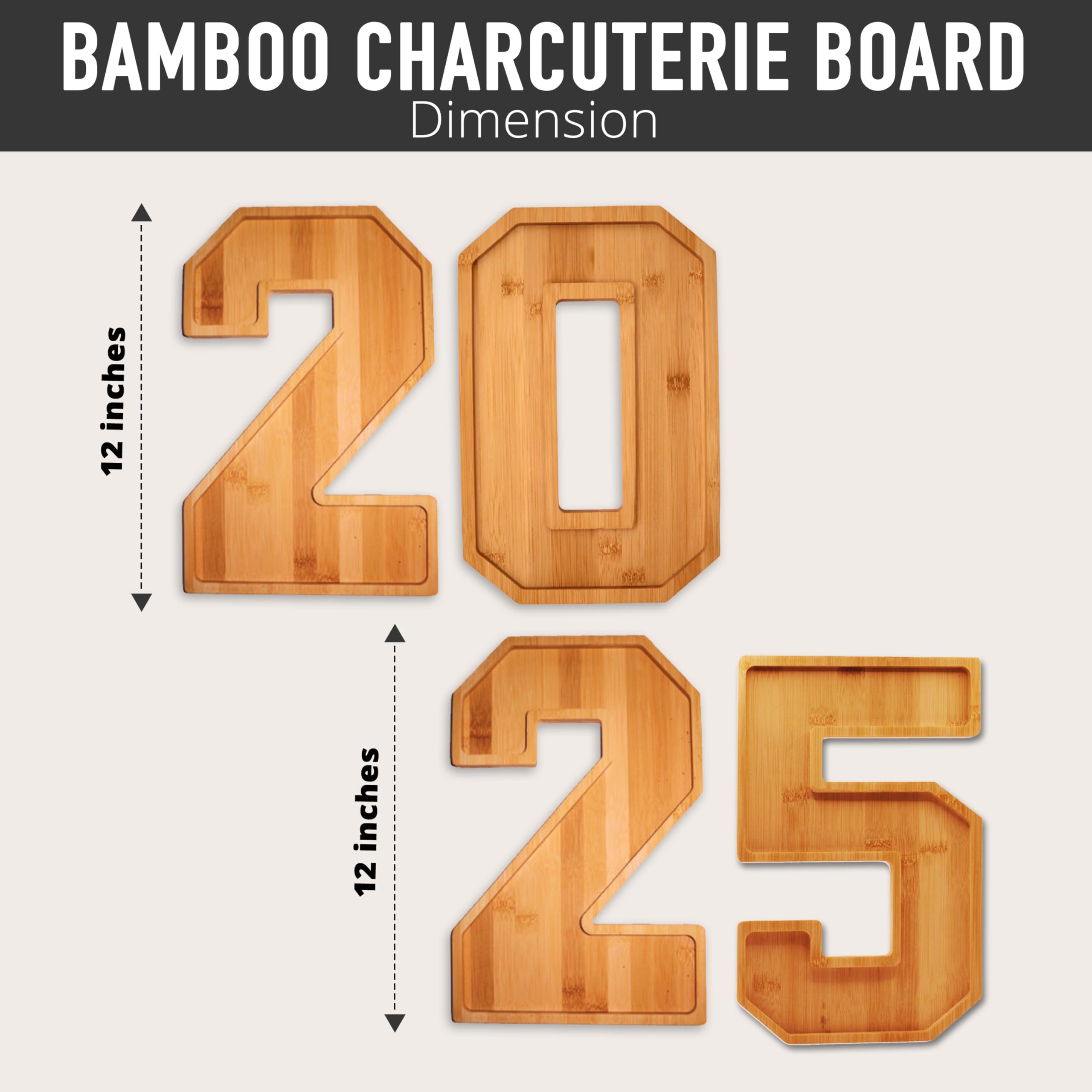 2025 Charcuterie Board with Numbers - Bamboo Cheese Tray for New Year's Party Decorations | Fillable Food Serving Platter for NYE Celebrations, Charcuterie Box & Appetizer Display
