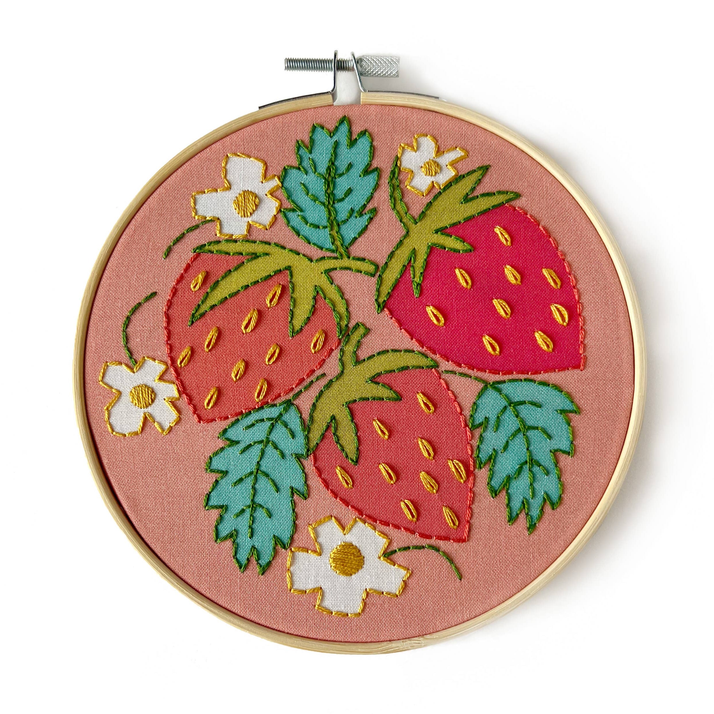 Strawberries Hand Embroidery Kit for Beginners - DIY Embroidery Set with Hoop, Thread & Needles - Perfect for Home Decor, Gifts & Craft Projects