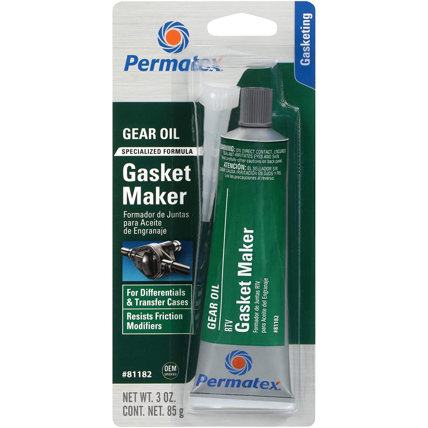 Permatex 81182 High-Temperature Gear Oil RTV Gasket Maker Sealant - 3 oz Tube (Packaging May Vary) - Perfect for Automotive Transmissions, Differentials & Gearbox Repairs