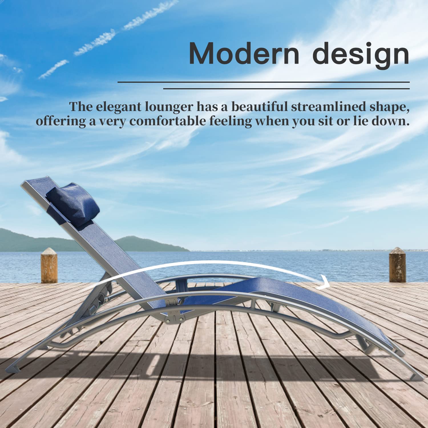**Domi 3-Piece Aluminum Lounge Chair Set - Adjustable Outdoor Chaise Lounge for Pool, Garden & Beach - Includes 2 Pool Chairs & 1 Side Table (Blue) - Perfect for Relaxing by the Pool, Sunbathing, or Outdoor Lounging**