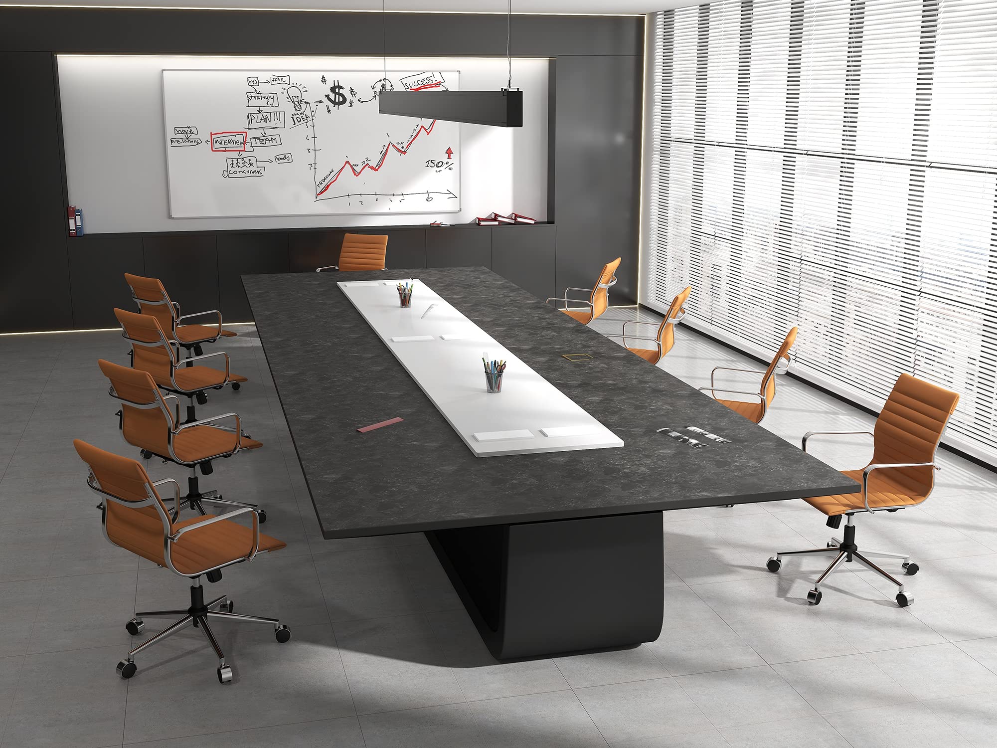 Ergonomic Leather Office Chair - Modern Swivel Executive Desk Chair with Ribbed Design for Home Office & Conference Room | Comfortable Rolling Task Chair for Computer Work & Long Hours Sitting