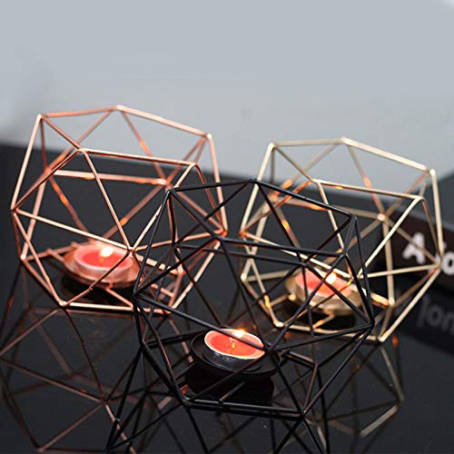 6-Piece Geometric Metal Candle Holder Set - Polished Tealight Candlesticks for Table Centerpieces, Wedding Decor, Party & Event Decoration - Perfect for Dining Tables, Mantels, and Home Interior Design