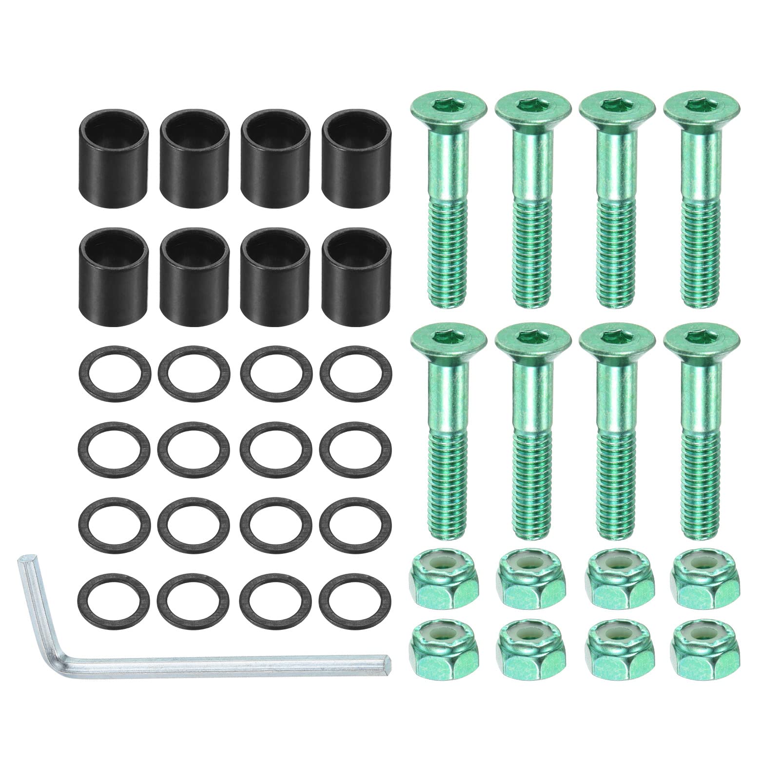PATIKIL Complete Skateboard Hardware Kit - 8pc Mounting Screws, Axle Nuts, Hex Key Set with Washers & Spacers for Skateboard Truck & Wheel Assembly - Perfect for DIY Skateboard Repair & Maintenance