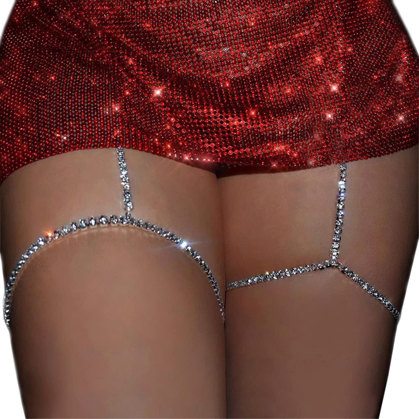 Sparkling Rhinestone Leg Chain for Women - Elastic Crystal Thigh Jewelry for Rave, Festival & Summer Outfits - Stylish Body Accessories for Parties, Beach & Nightlife