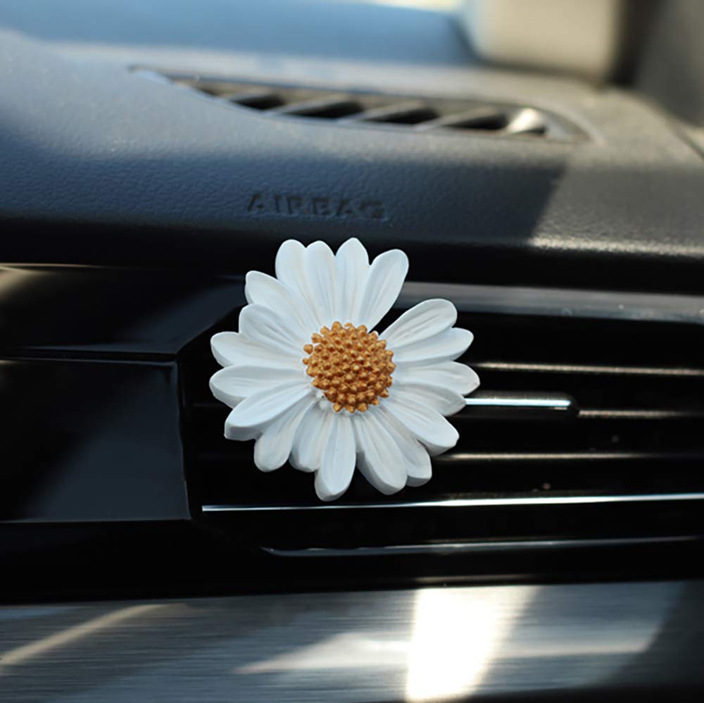 INEBIZ Summer Daisy Ceramic Stone Aroma Diffuser - White Car Air Vent Clip Decor for Horizontal Outlet | Car Interior Freshener & Essential Oil Diffuser for Home, Office & Travel