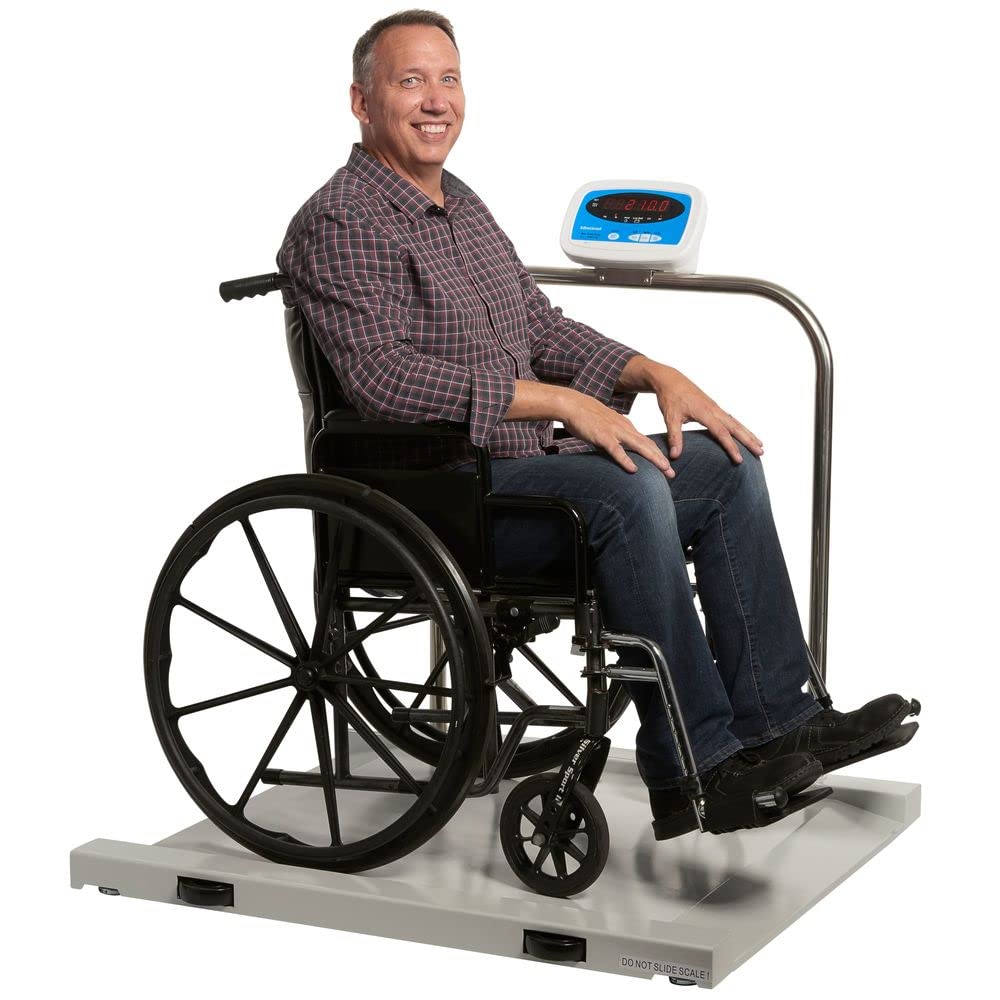 Brecknell 1000 lb Capacity Wheelchair Scale with LCD Display - Heavy Duty Steel Construction, Low Profile Design, Handles & Wheels, Battery/AC Powered - Ideal for Medical Facilities, Nursing Homes & Home Healthcare Use