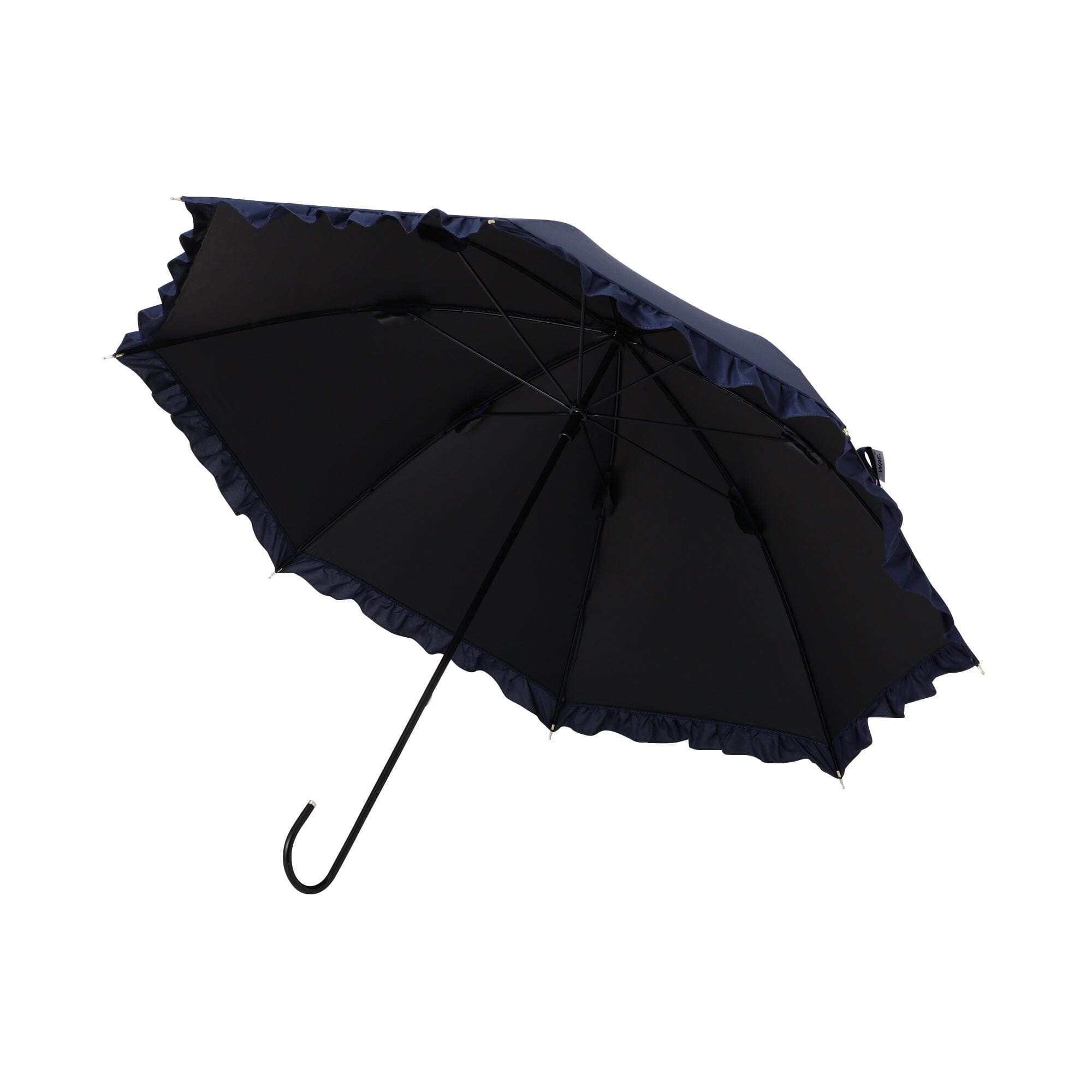 Classic Frill Long Umbrella 50cm Navy Blue - Windproof Compact Folding Umbrella for Women & Men - Perfect for Rainy Days, Sunny Days & Outdoor Activities (Beach, Travel, Commuting)