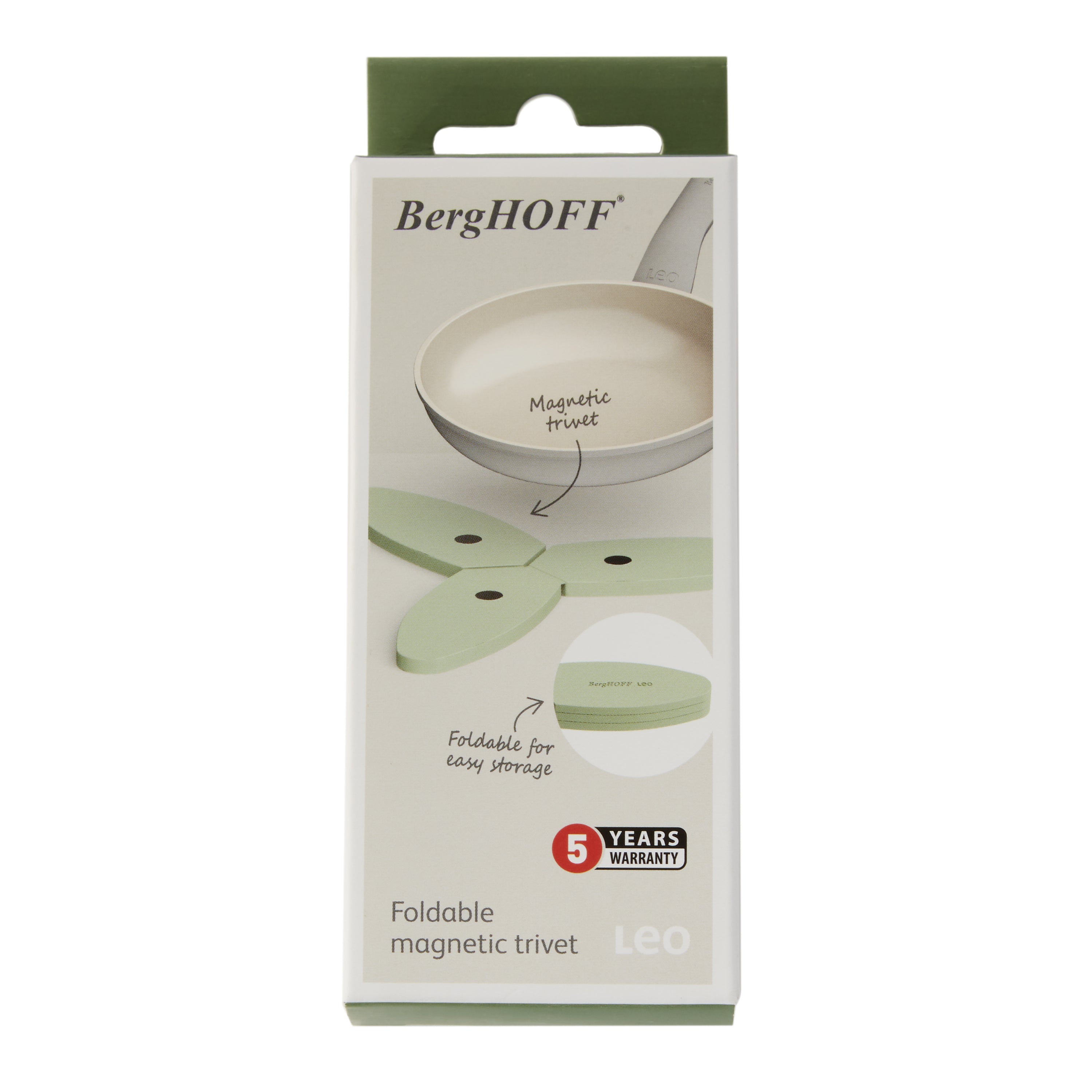 BergHOFF Leo Balance Silicone Foldable and Magnetic Trivet 9.5 Inch - Heat Resistant Hot Pad for Pots and Pans, Sage Green - Perfect for Kitchen Countertops, Dining Tables, and Outdoor Cooking
